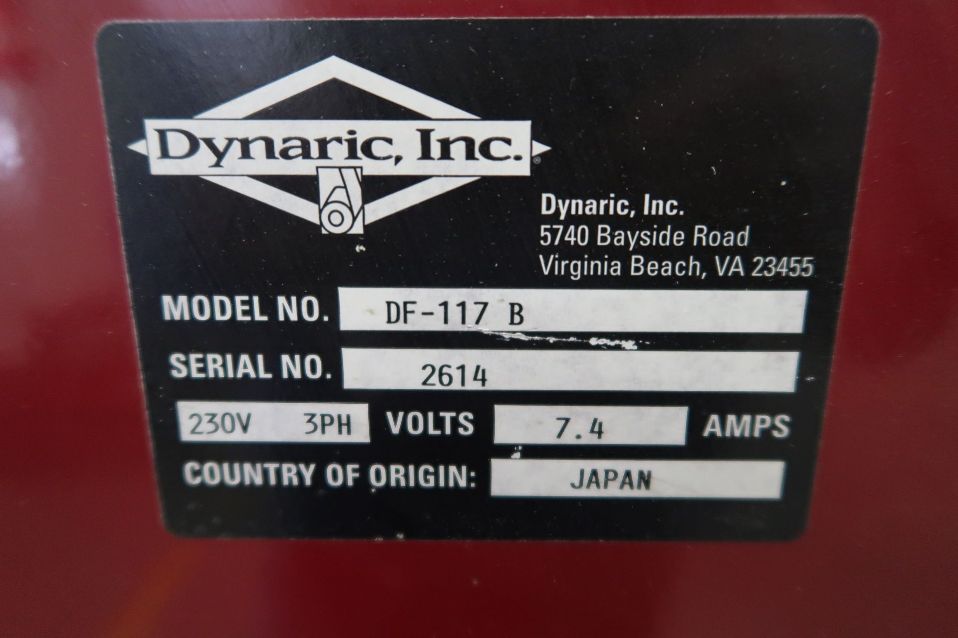 DYNARIC DF-117B STRAPPING MACHINE, 230V/3PH S/N 2614 - Image 3 of 3