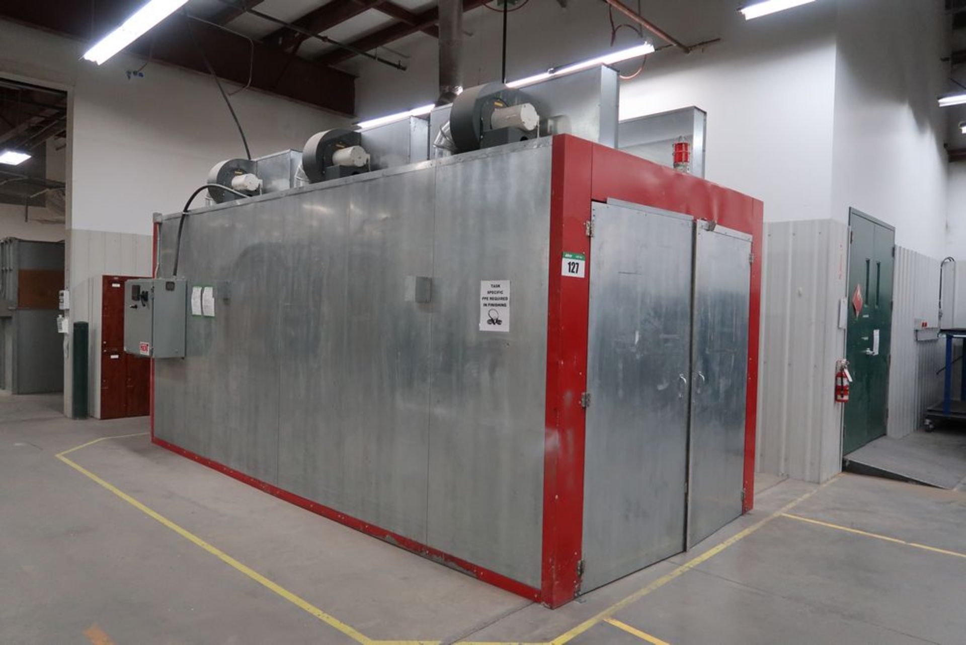 PRIME HEAT 10' X 30' CURING OVEN W/DOUBLE END DOORS (6) ROOF TOP BLOWERS, AB MOD. PANELVIEW 550PLC