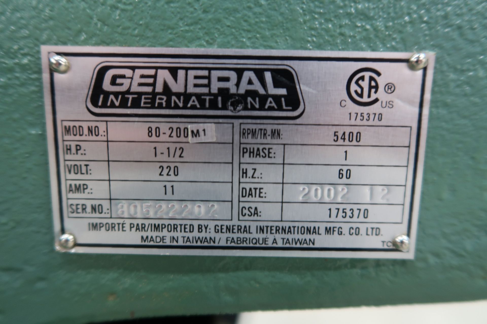 GENERAL 80-200M1 8" JOINER, 1 1/2HP/220/1PH - Image 2 of 2