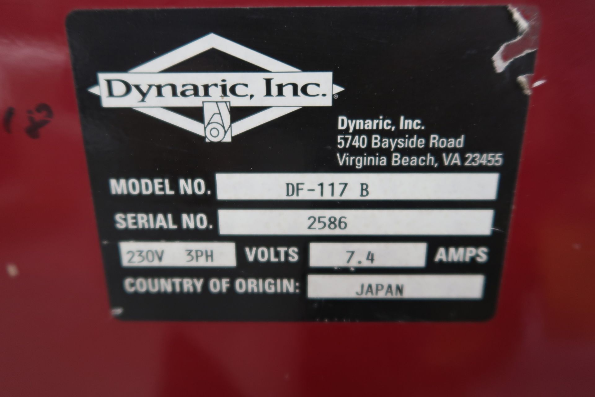 DYNARIC DF-117B STRAPPING MACHINE, 230V/3PH S/N 2586 - Image 3 of 3