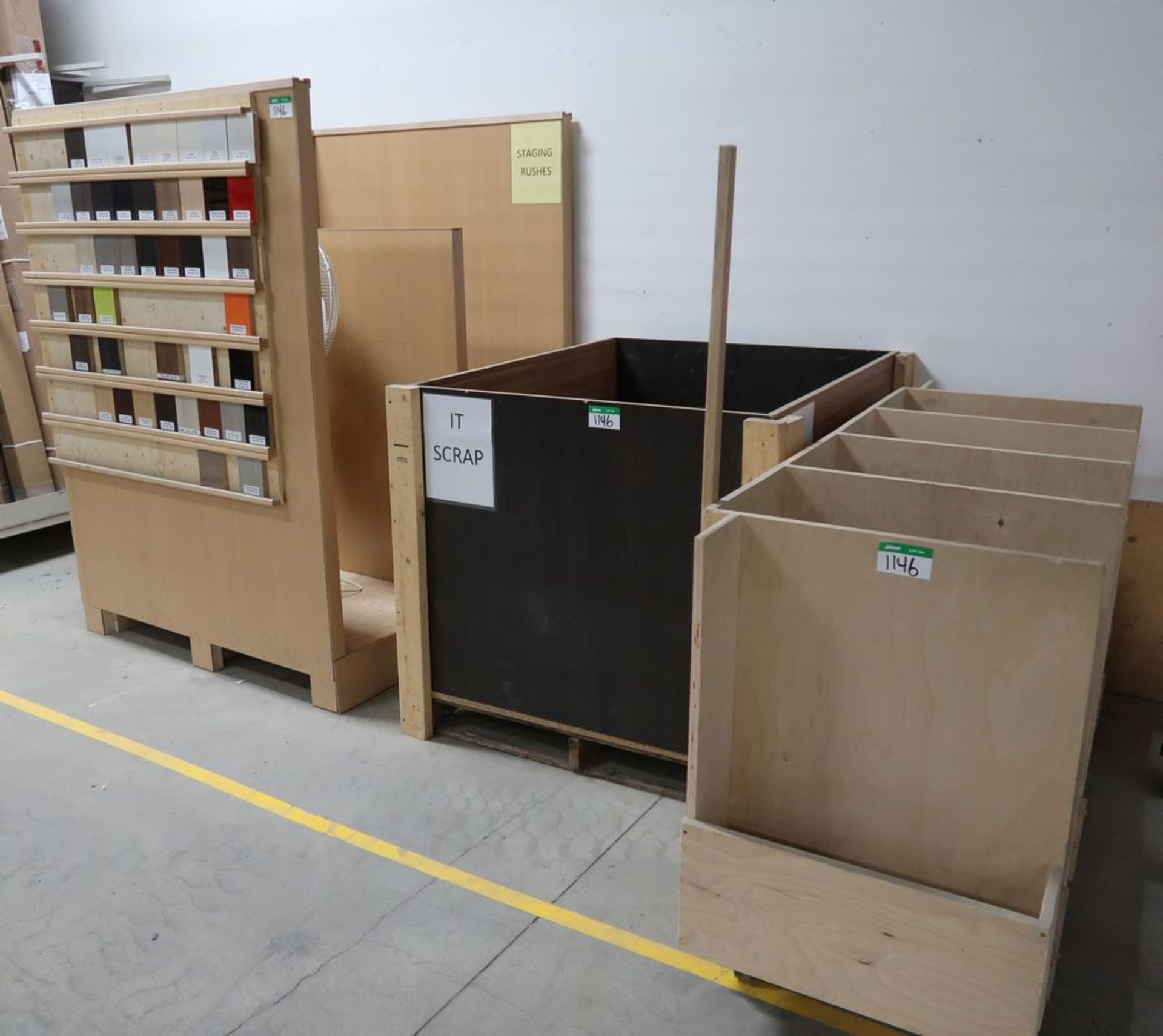 3 WOODEN MATERIAL STORAGE UNITS