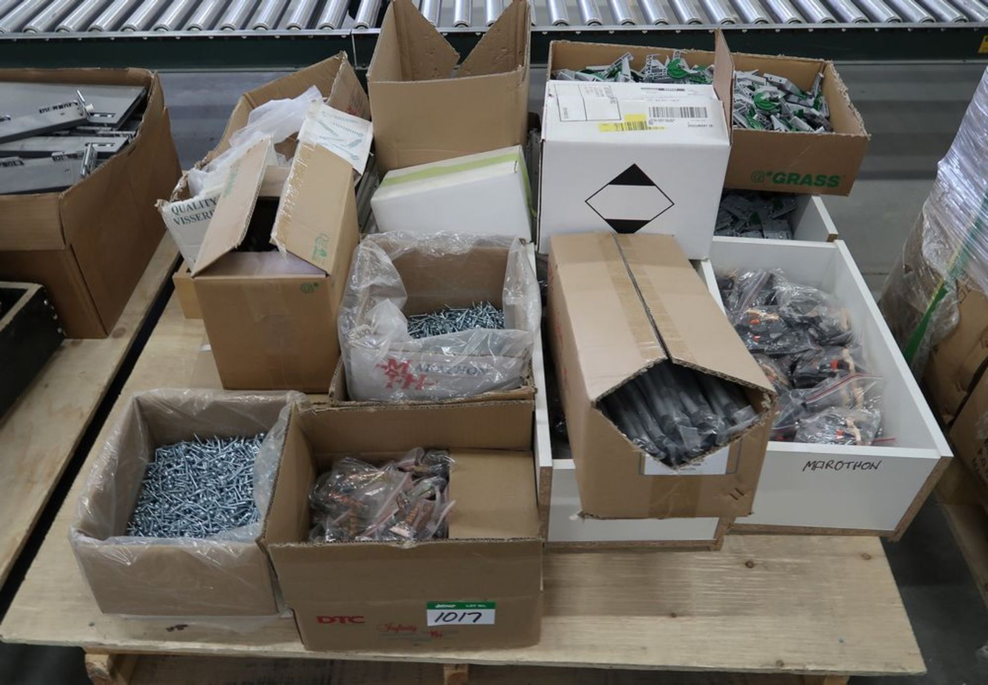 PALLET OF ASST'D FASTENERS CABINET COMPONENT PARTS