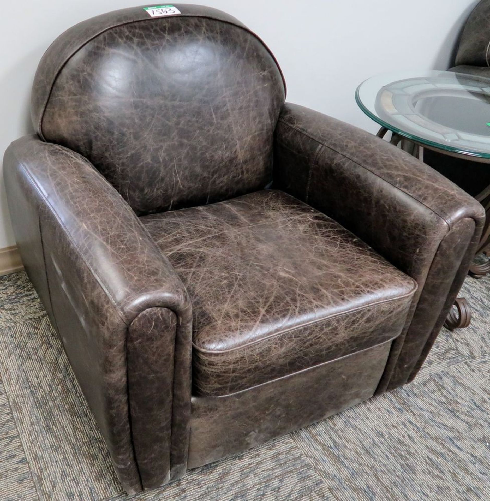 BROWN LEATHER LOOK LOUNGE ARM CHAIR