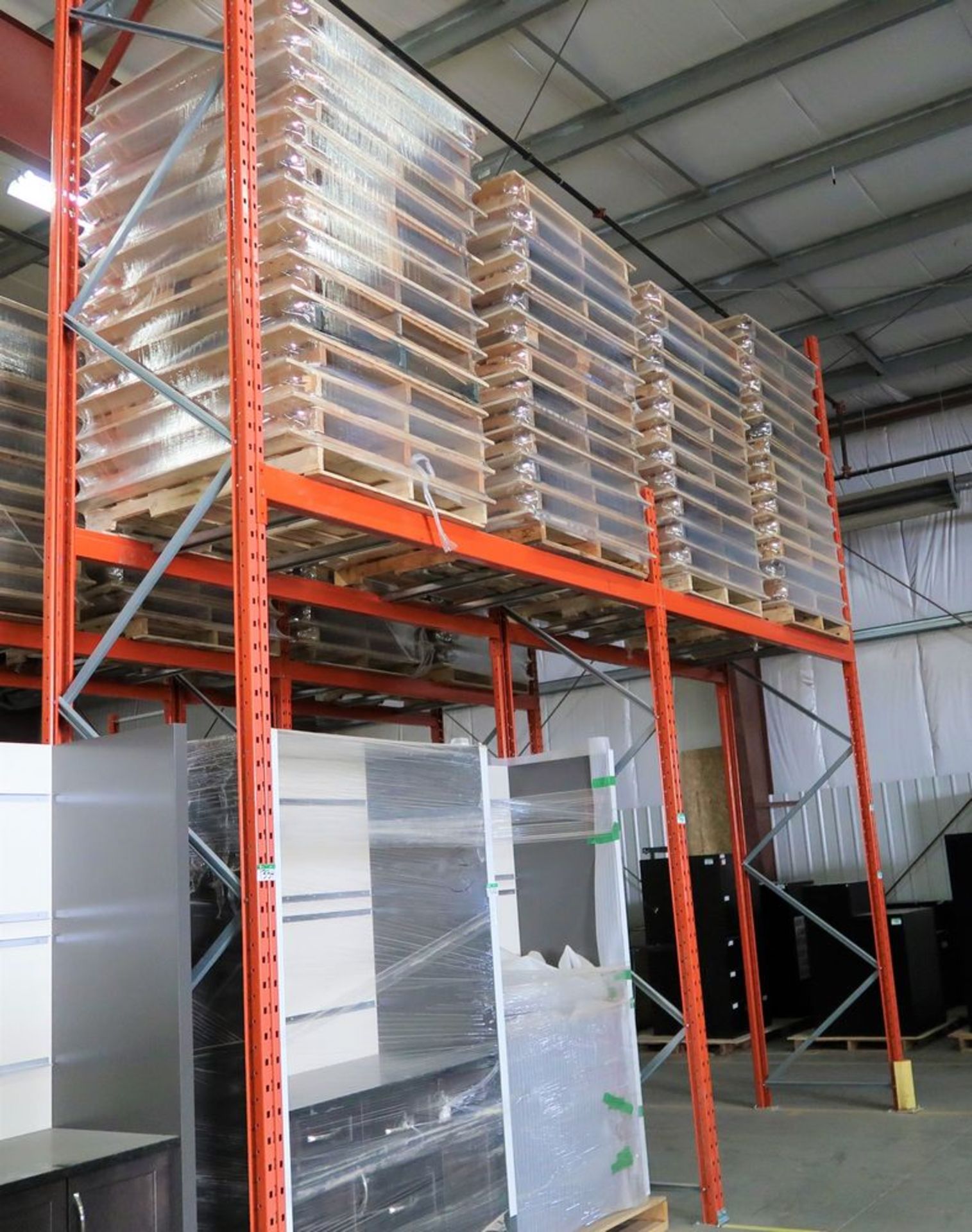 2 SECTIONS OF PALLET RACKING W/ (2) 18' UPRIGHTS, (4) 9' CROSS BEAMS