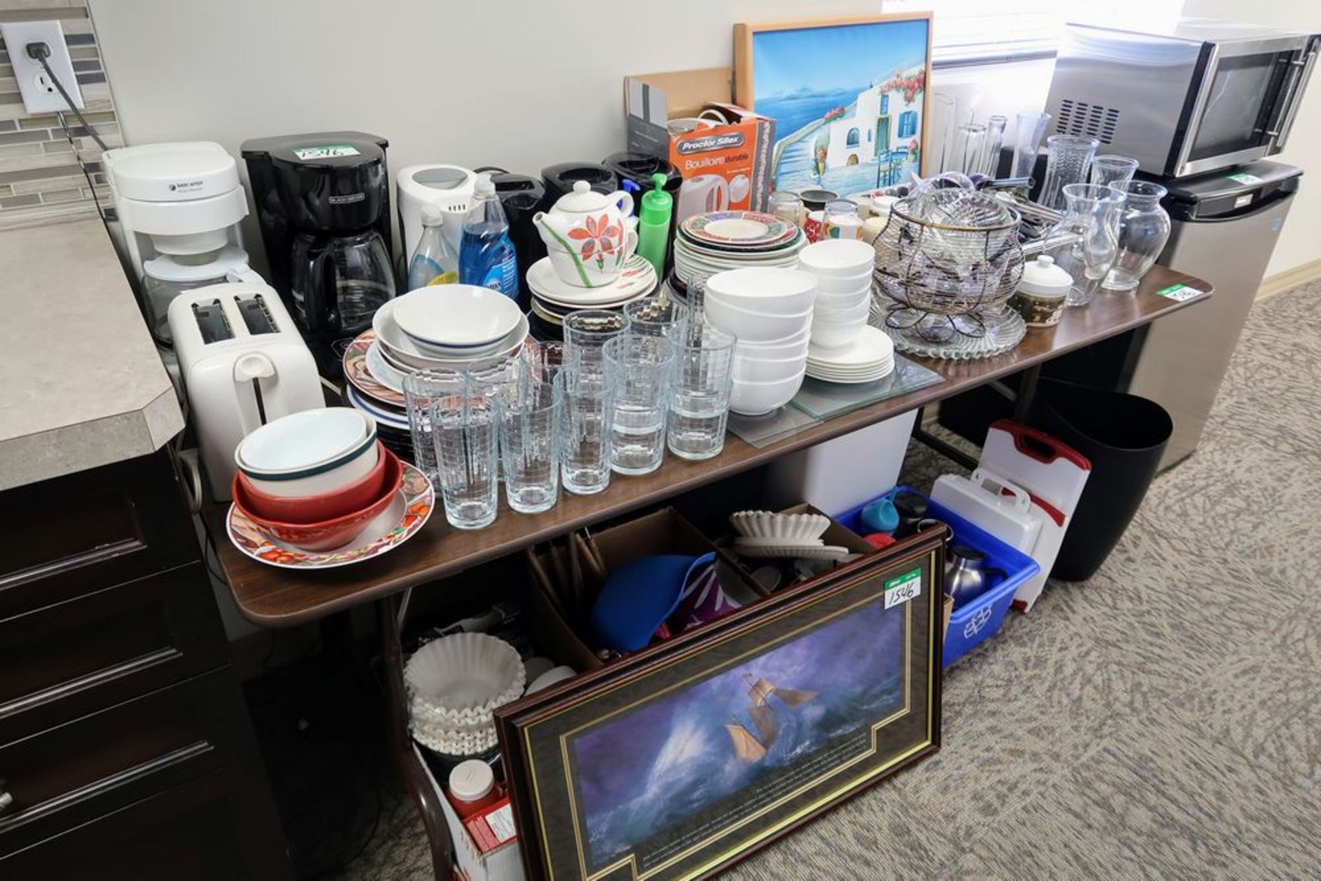 LOT OF ASST'D KITCHEN DISHWARE W/FOLDING TABLE - Image 2 of 2