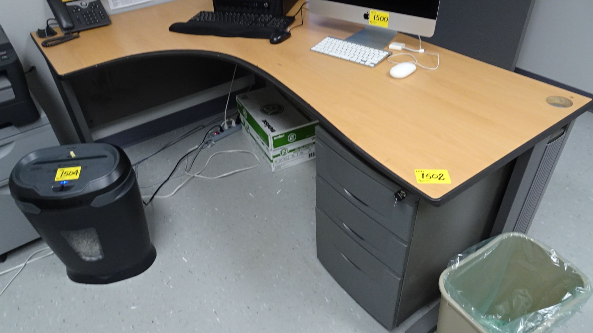 OFFICE DESK, 3 DRAWER RED CABINET