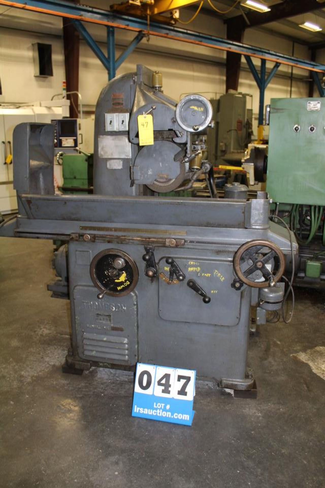 THOMPSON HYDRAULIC SURFACE GRINDER, MDL: W-ORD-505, W/ 8" X 24" MAGNETIC CHUCK, 10" GRINDING WHEEL