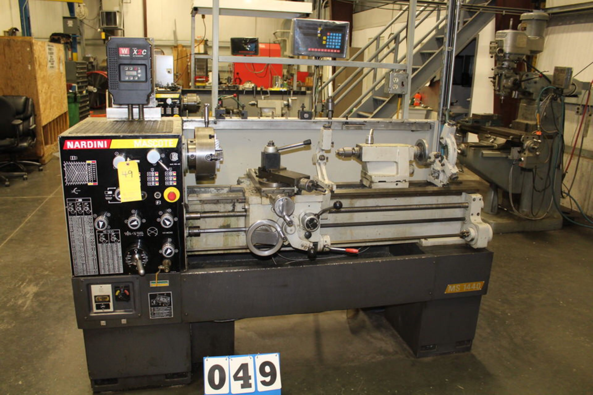 NARDINI MASCOTE LATHE, 14 X 40, 58" BED, 10" 4 JAW CHUCK, TOOL HOLDER, STEADY REST, DRO II-21