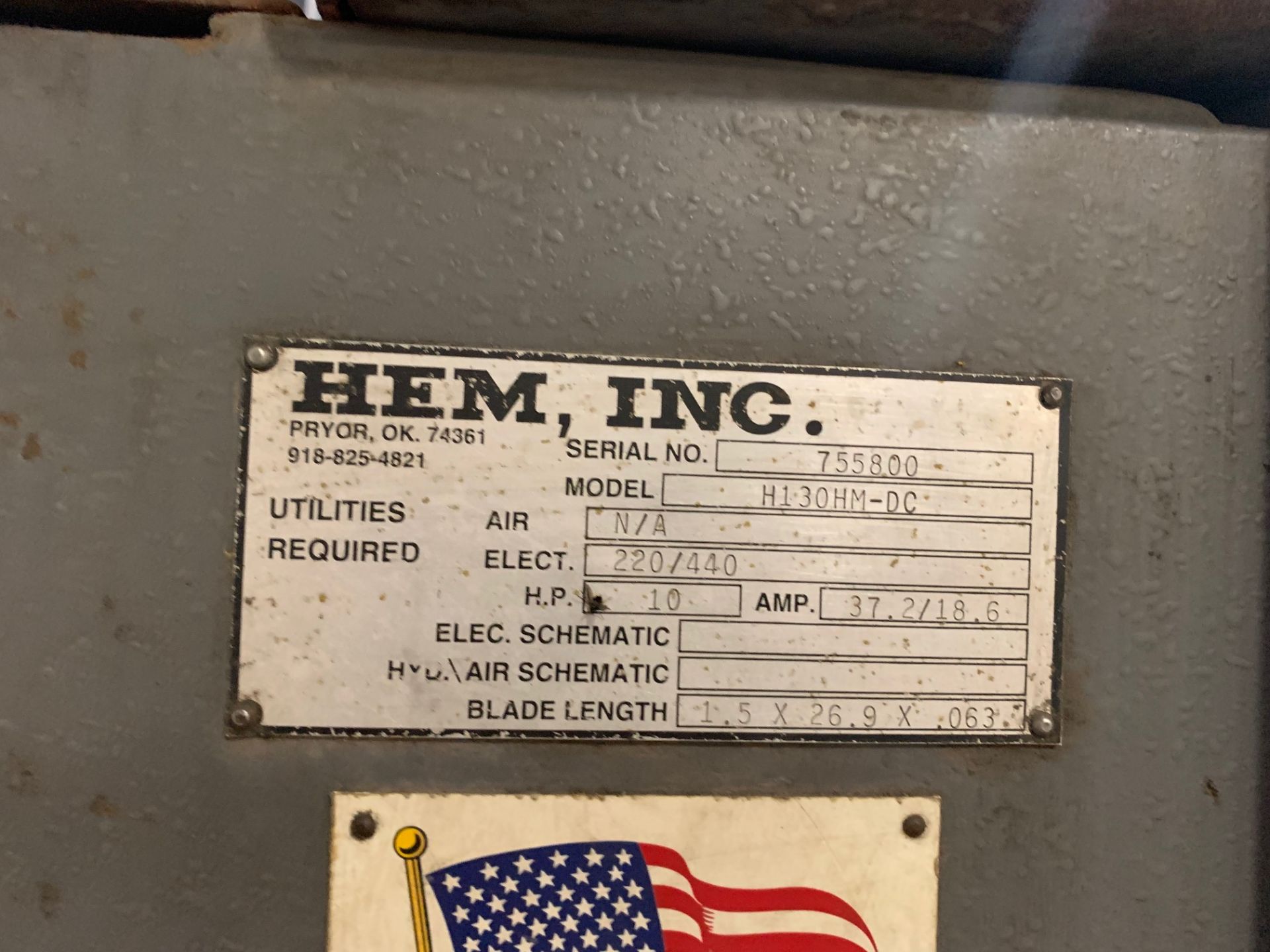 2000, HEM Model H130HM-DC Horizontal Bandsaw - Image 9 of 9