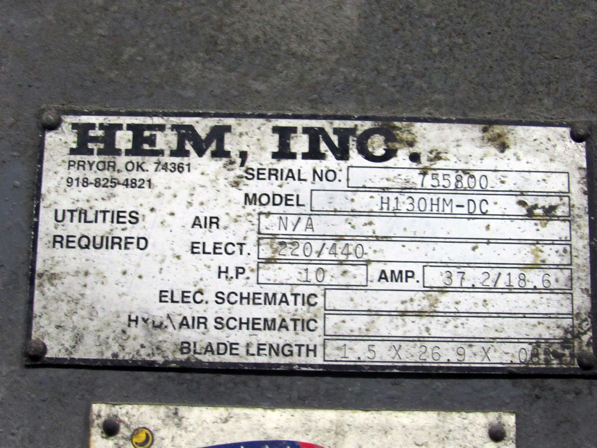 2000, HEM Model H130HM-DC Horizontal Bandsaw - Image 3 of 9