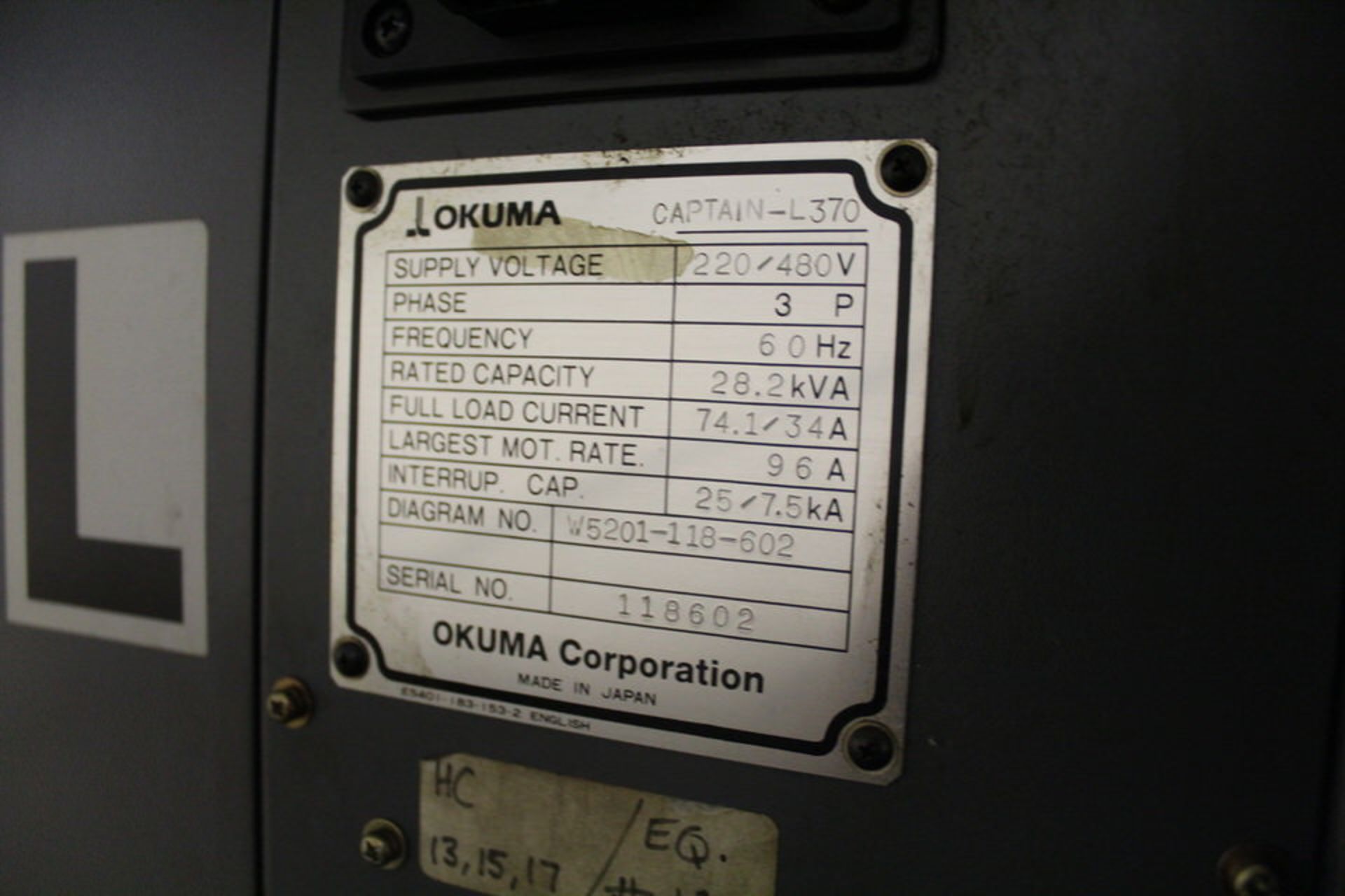 2005 OKUMA CAPTAIN  L370 CNC LATHE, KITAGAWA BL 210, 10" 3 JAW CHUCK 12 STATION TURRET - Image 6 of 6