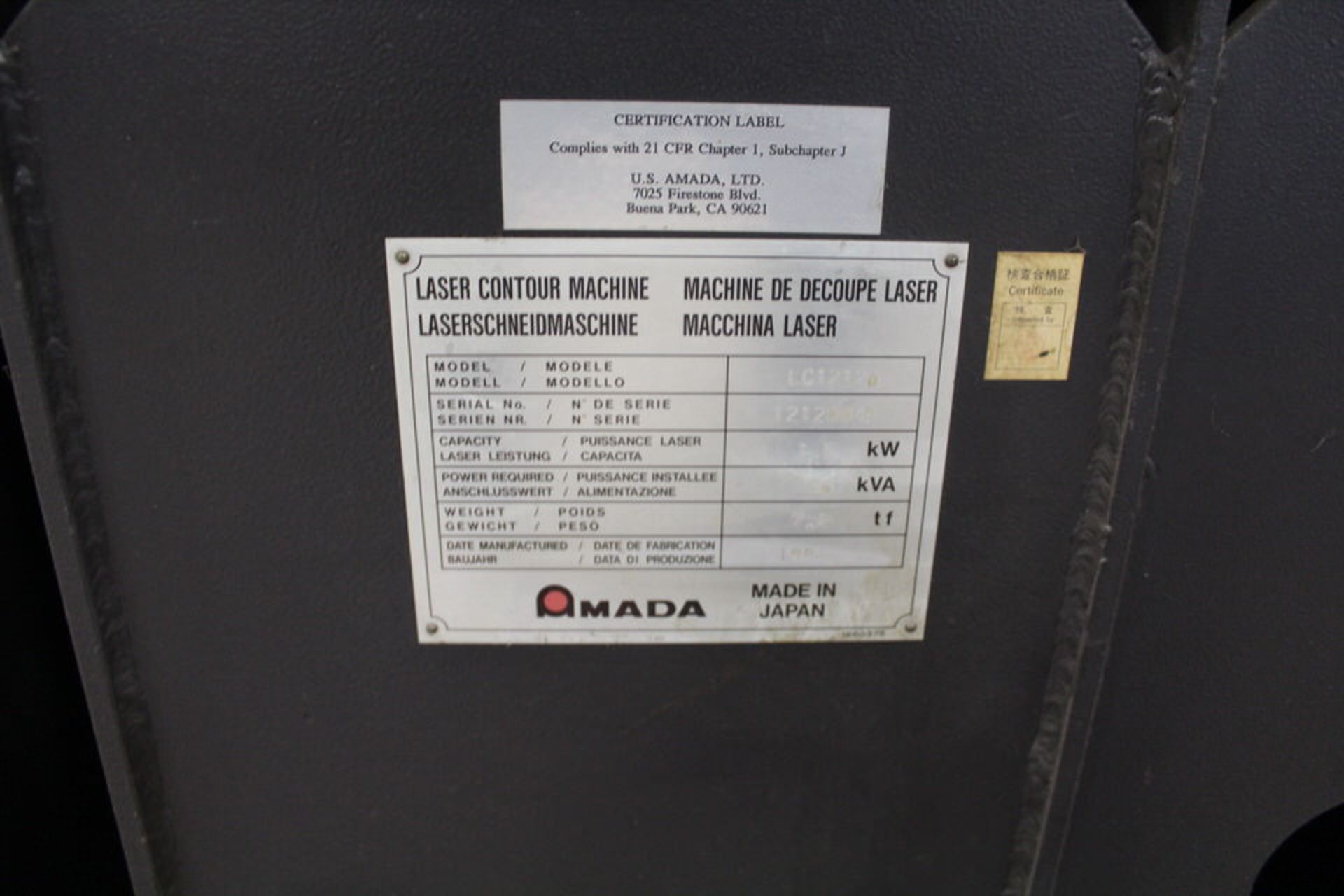 1994 AMADA LC1212 LASER CUTTER 6' X 8' TABLE, W/ FANUC SERIES 16-L CTRL, W/ CHIP CONVEYOR - Image 6 of 6