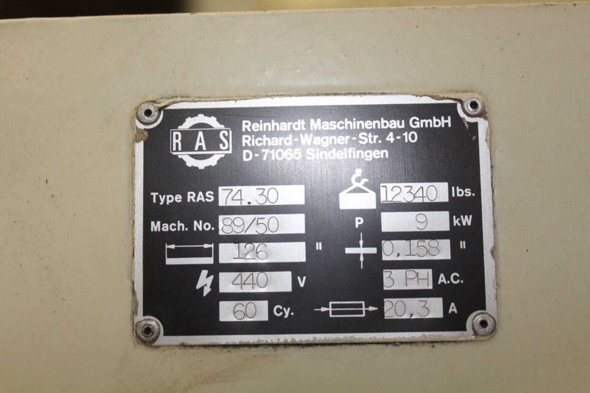 REINHARDT MACHINENBAU GMBH PRESS BRAKE, 126" BETWEEN CENTERS, W/ BACKGAUGE, SYSTEM 9000-2 CTRL - Image 3 of 3