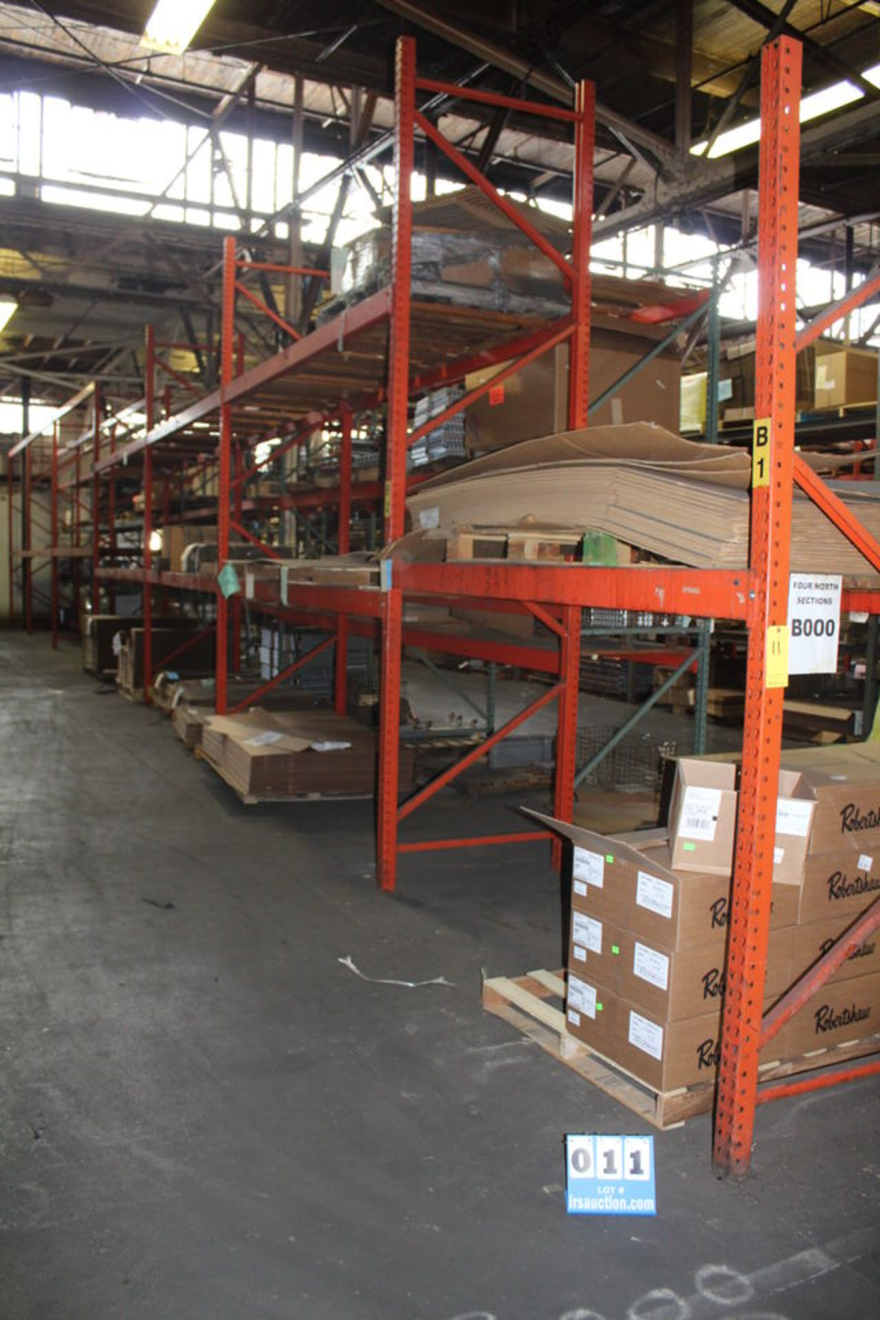(6) SECTIONS PALLET RACK, 14' X 42" UPRIGHTS, 12' CROSSBEAMS (NO CONTENTS & DELAYED REMOVAL)