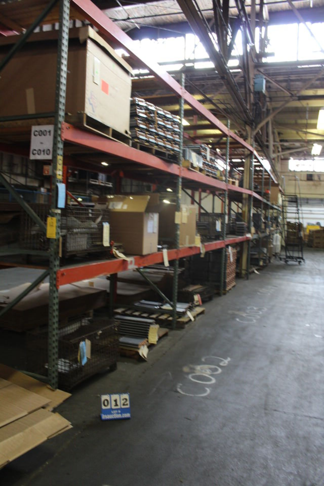 (9) SECTIONS PALLET RACK, 12' X 42" UPRIGHTS, 9'CROSS BEAMS (NO CONTENTS & DELAYED REMOVAL)