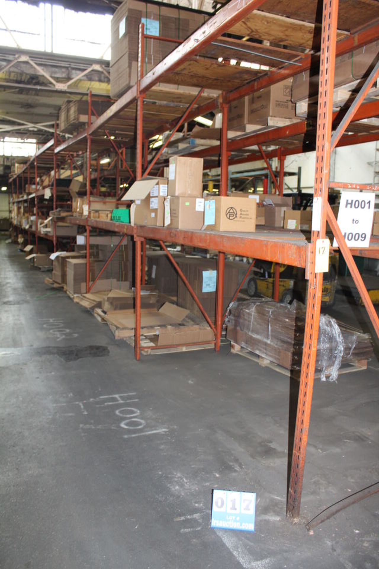 (9) SECTIONS PALLET RACK, 12' X 41" UPRIGHTS, 10' CROSSBEAMS (NO CONTENTS & DELAYED REMOVAL)