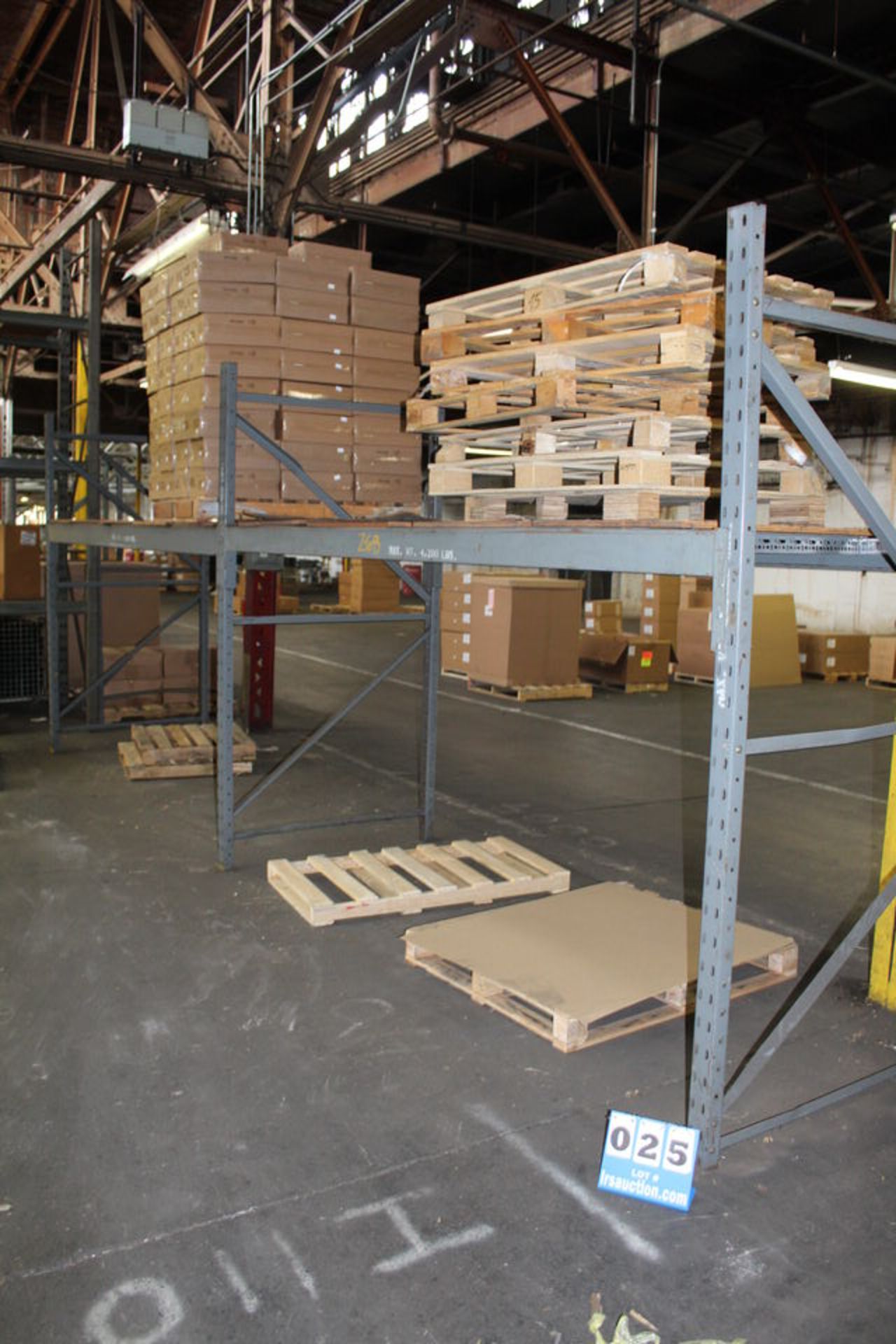 (2) SECTIONS PALLET RACK, 8' X 4' UPRIGHTS, 10' CROSSBEAMS (NO CONTENTS & DELAYED REMOVAL)