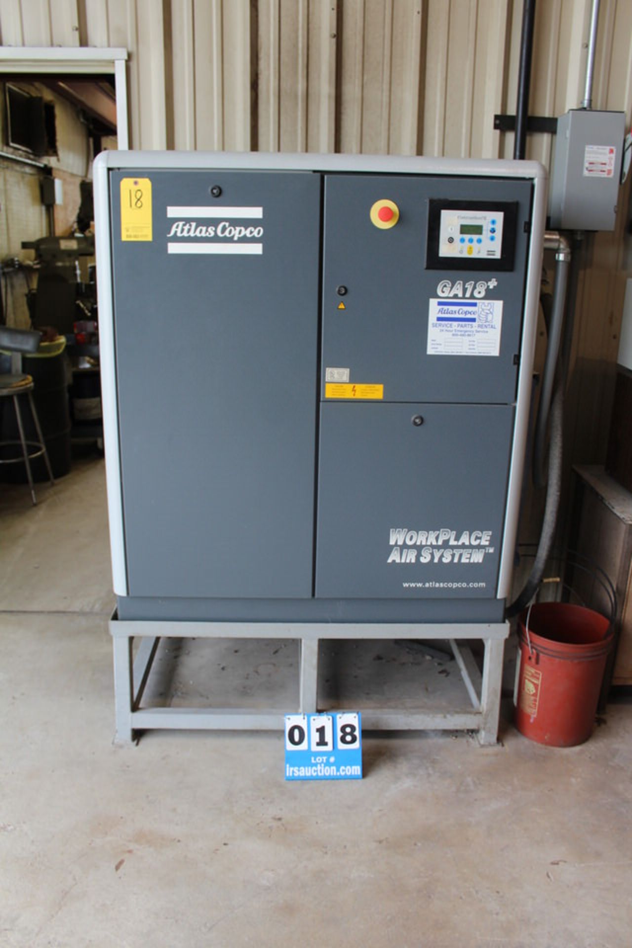 ATLAS COPCO AIR COMPRESSOR, 25 HP, 131 PSI MAX, YEAR: 2006, TYPE: GA18 PLUS