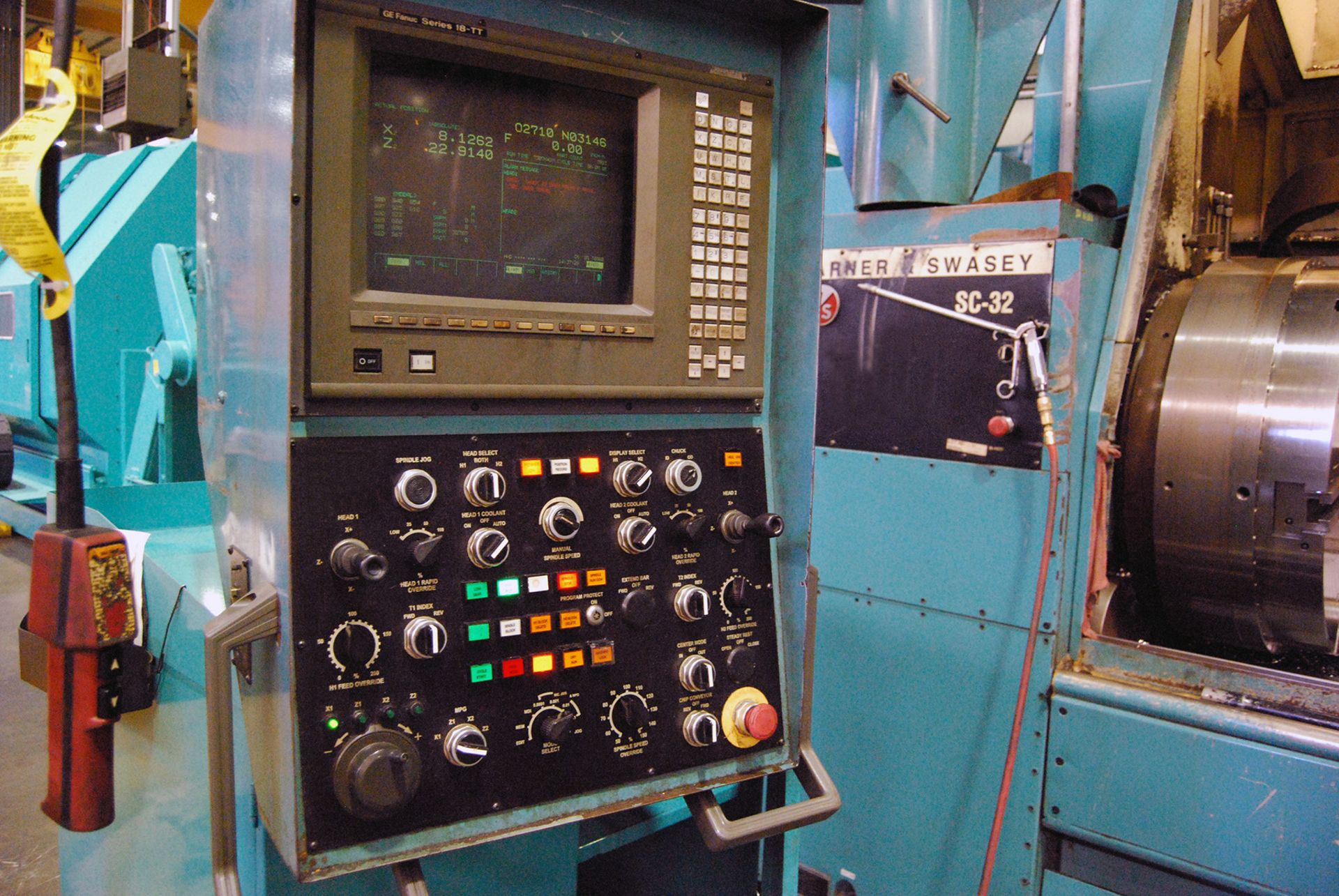 Warner & Swasey SC-32 4-Axis CNC Chucker Lathe, retrofit 1996, 32" swing over ways, 27" over upper - Image 8 of 17