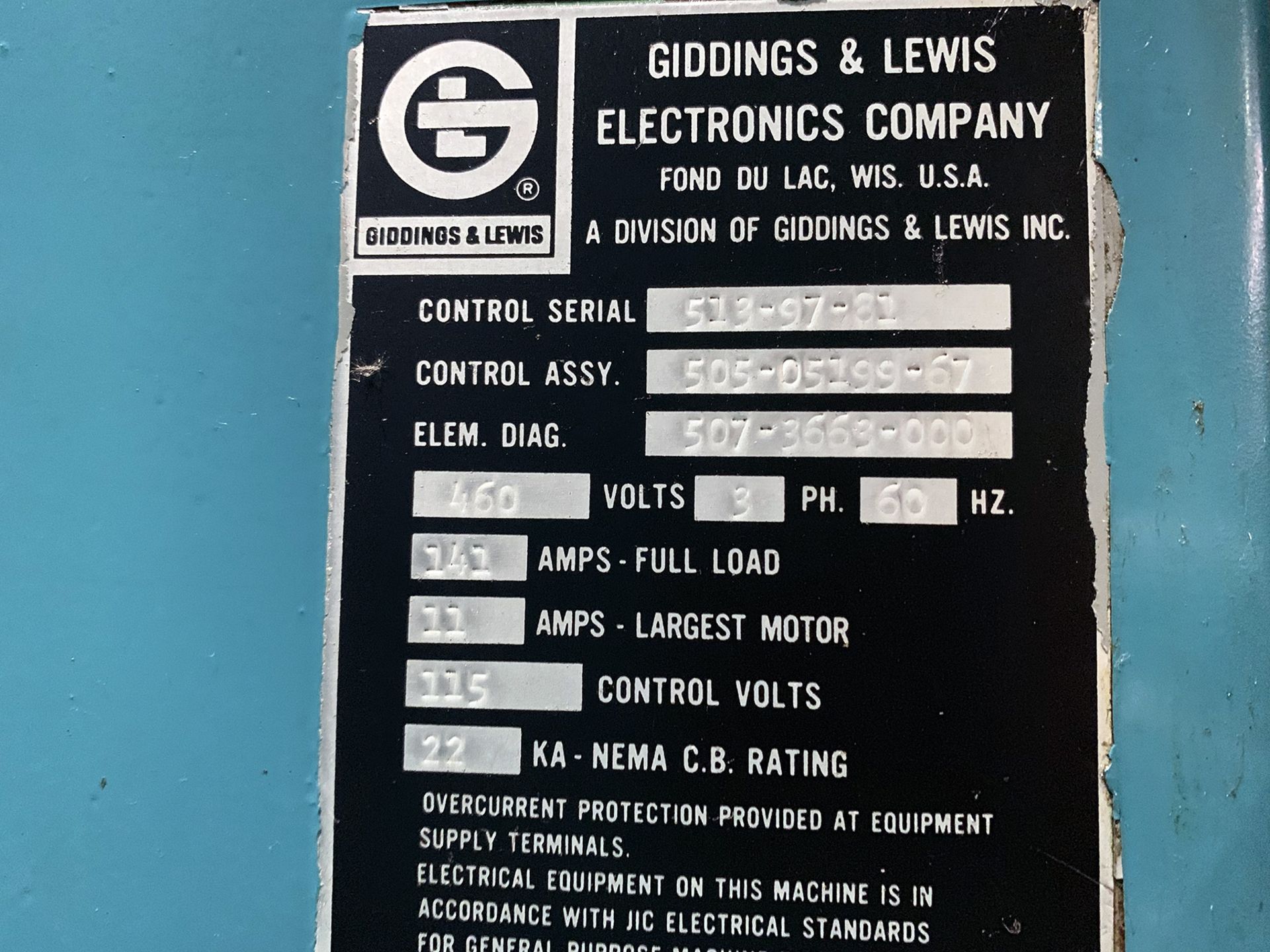 60" Giddings & Lewis CNC Vertical Boring Mill, new 1982, 60" table dia., 4-jaw comb. Ind./Univ. - Image 8 of 10