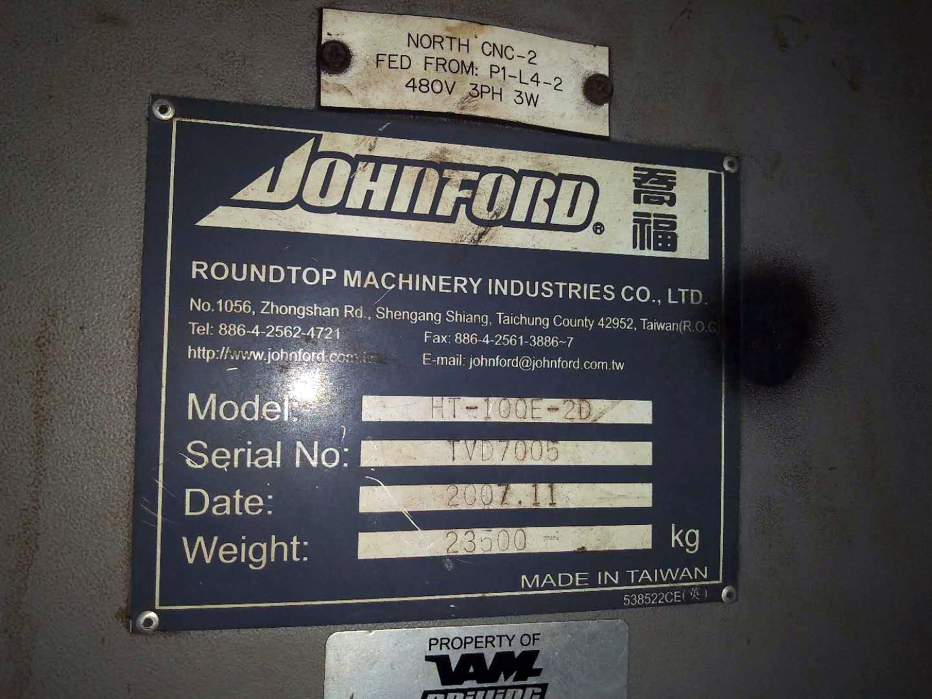 Johnford Model HT-100E-2D 4-Axis CNC Slant Bed Lathe, new 2007, 27.2" swing over bed, 23.6" over - Image 9 of 9