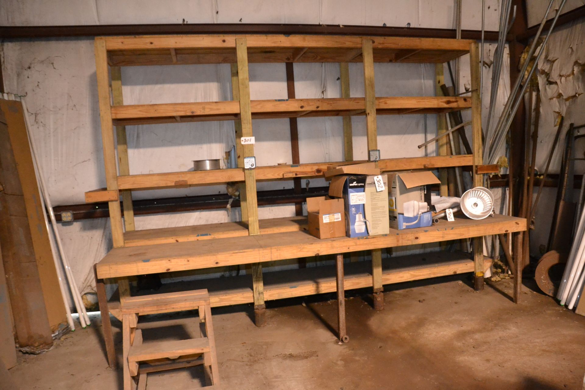 WORK BENCH SHELF UNIT WITH FOLD UP BENCH (LOCATION: 2622 Martinville Dr, Houston TX 77017)