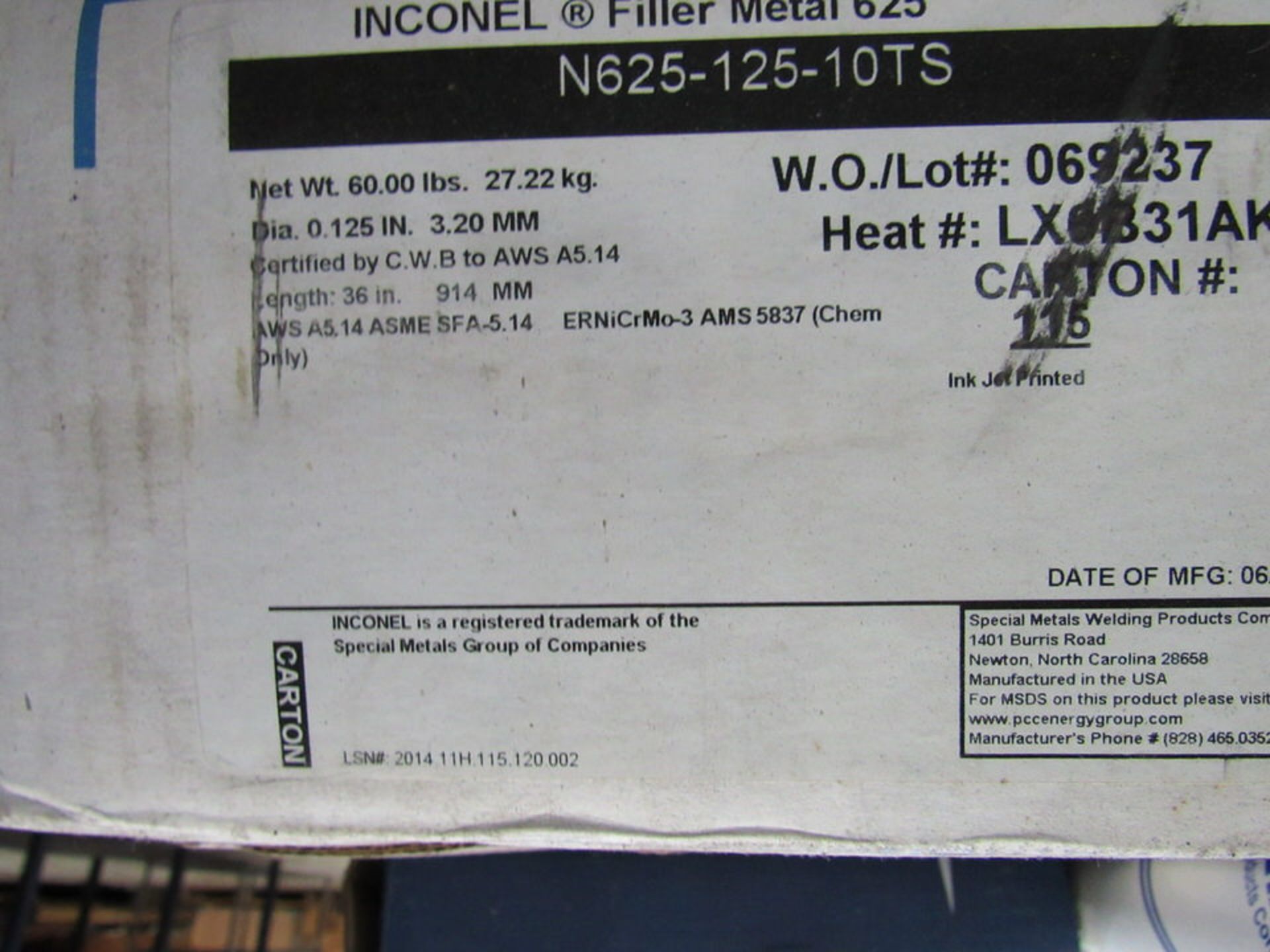 Lot of Inconel and Other Alloy Welding Rods on Pallet, [Special Materials, Inconel 740H, 0.093" - Image 10 of 10