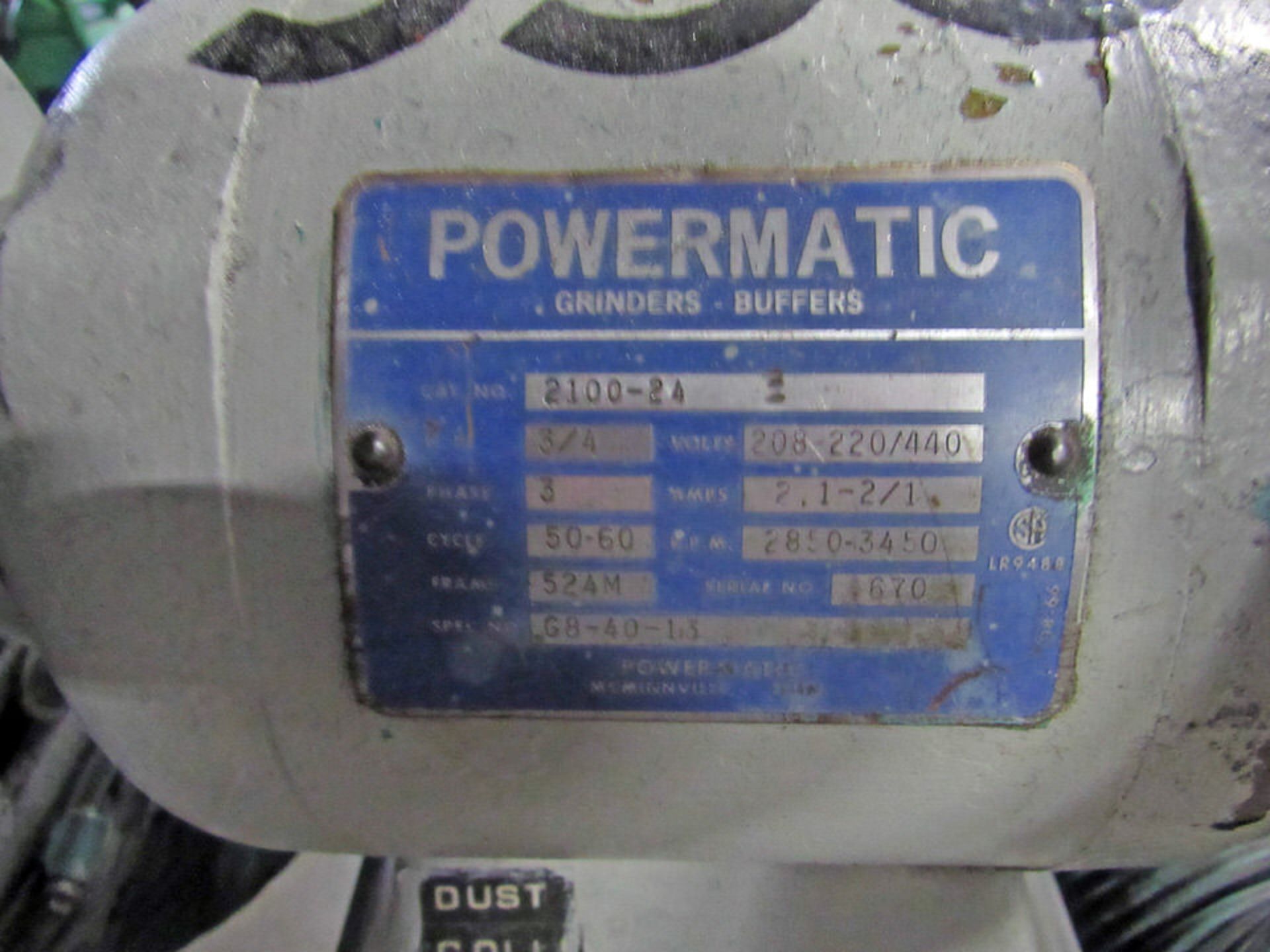 Powermatic Model 66 Bench Grinder with Torit Dust Collector, 3/4 hp motor, 5" dia. grinding wheel ( - Image 4 of 8
