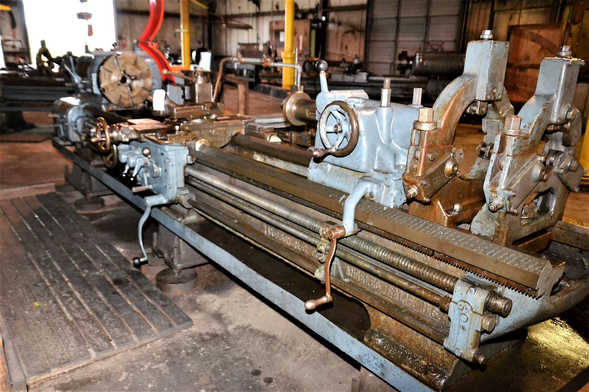 ENGINE LATHE, AXELSON, 20” X 120”, WITH 18" 4 JAW CHUCK, TAPER ATTACHMENT, TAILSTOCK, (2) STEADY