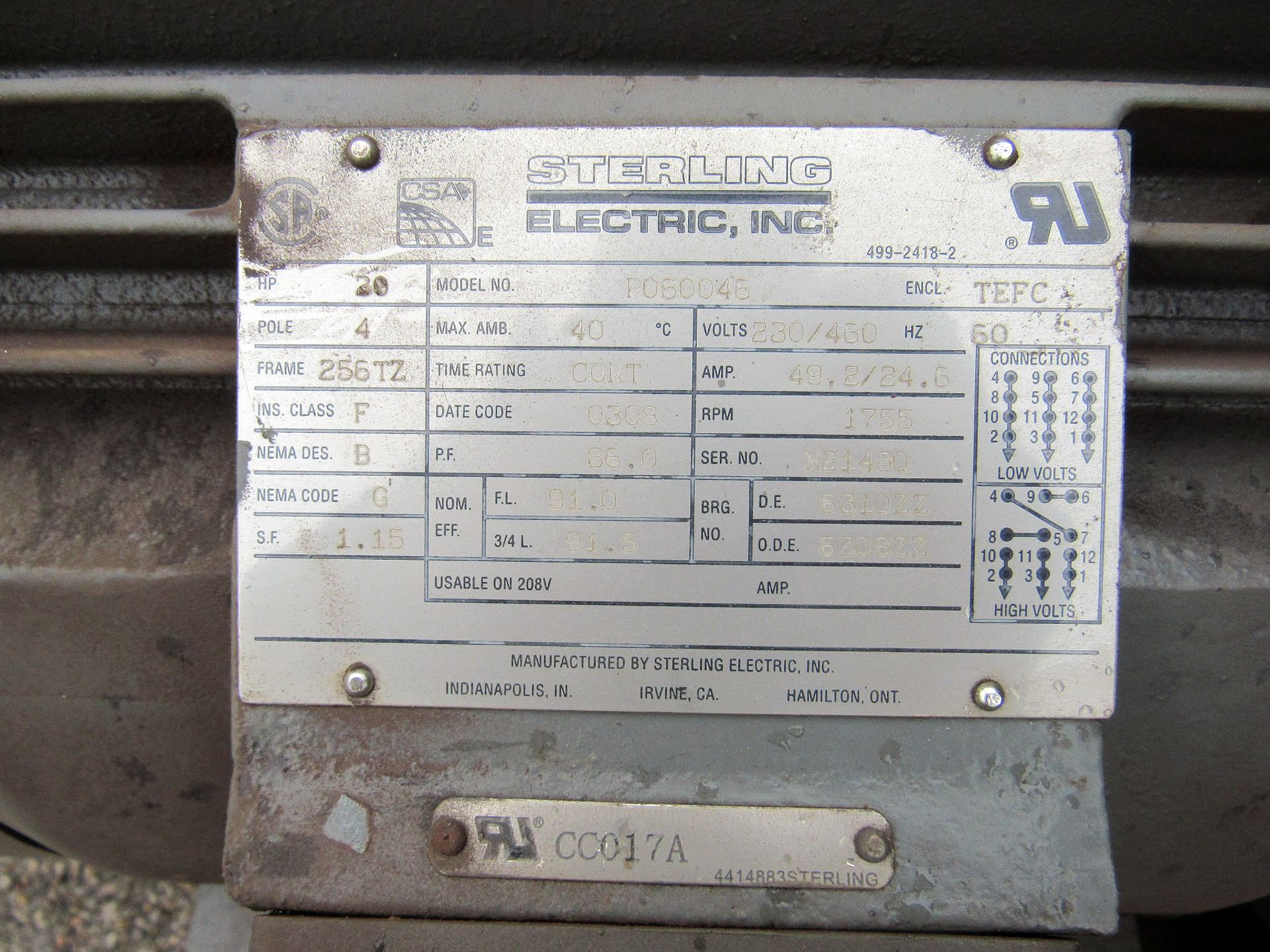 20 HP Pangborn Model RIM-LOC 265DD-2 Rotoblast Shot Blast Motor, new 2008, 20 hp, up to 290 fps - Image 5 of 5