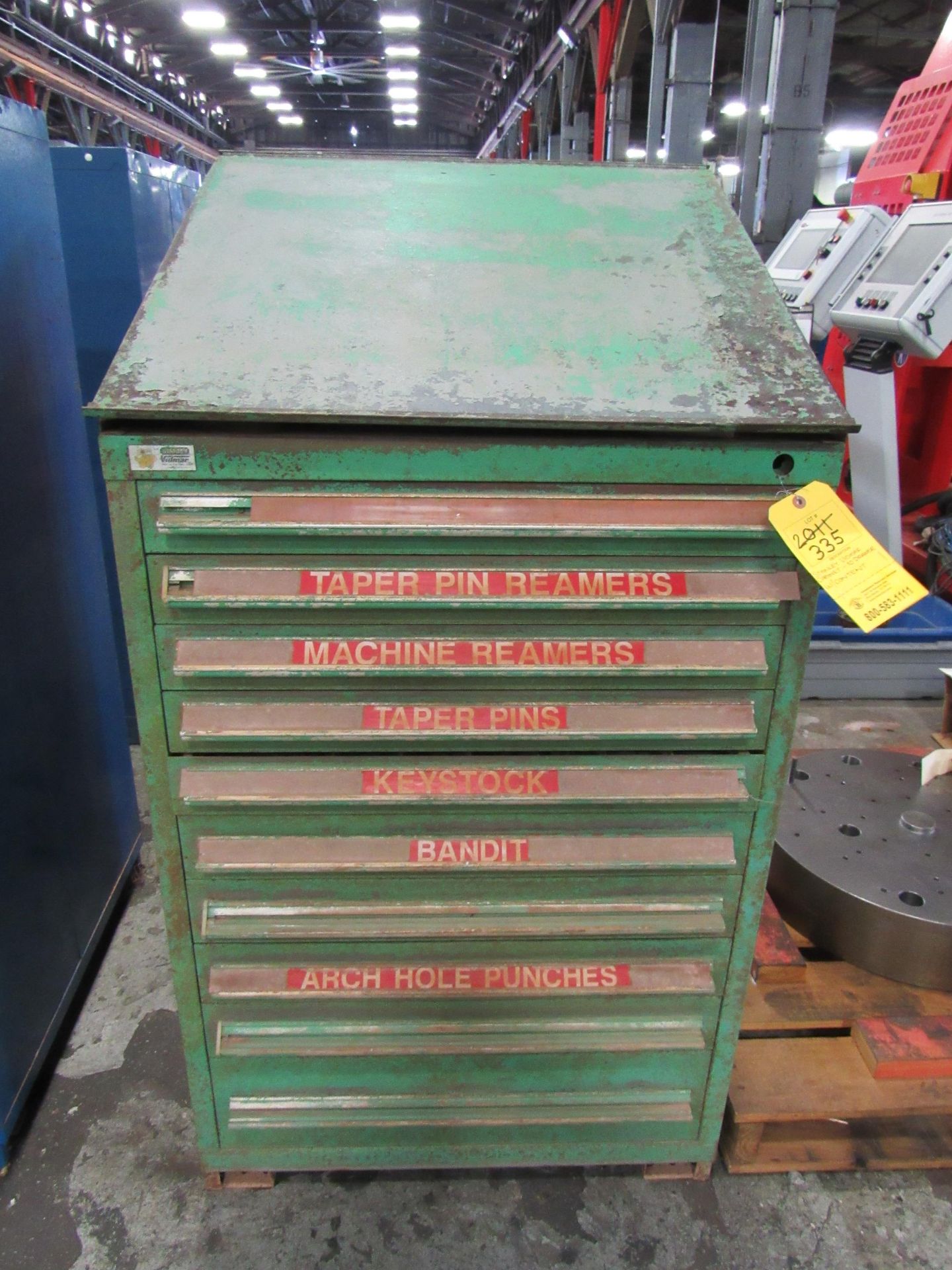 Maintenance Room Cabinet, 9 drawers, top storage compartment with flip top (BLANK, Taper Pin