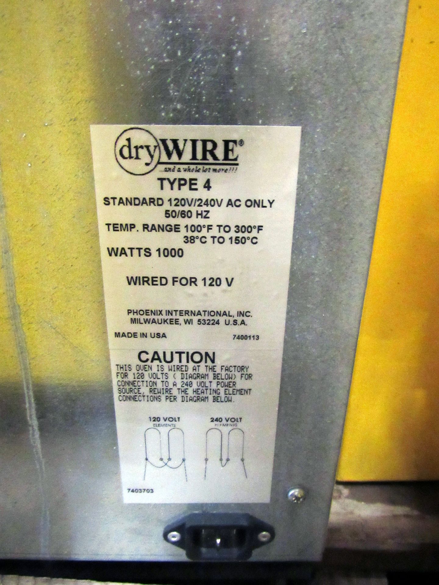 300 Degree Phoenix DryWire Type 4 Flux Core Welding Wire Oven, 100 - 300 deg. F temp. range, +/- - Image 6 of 6