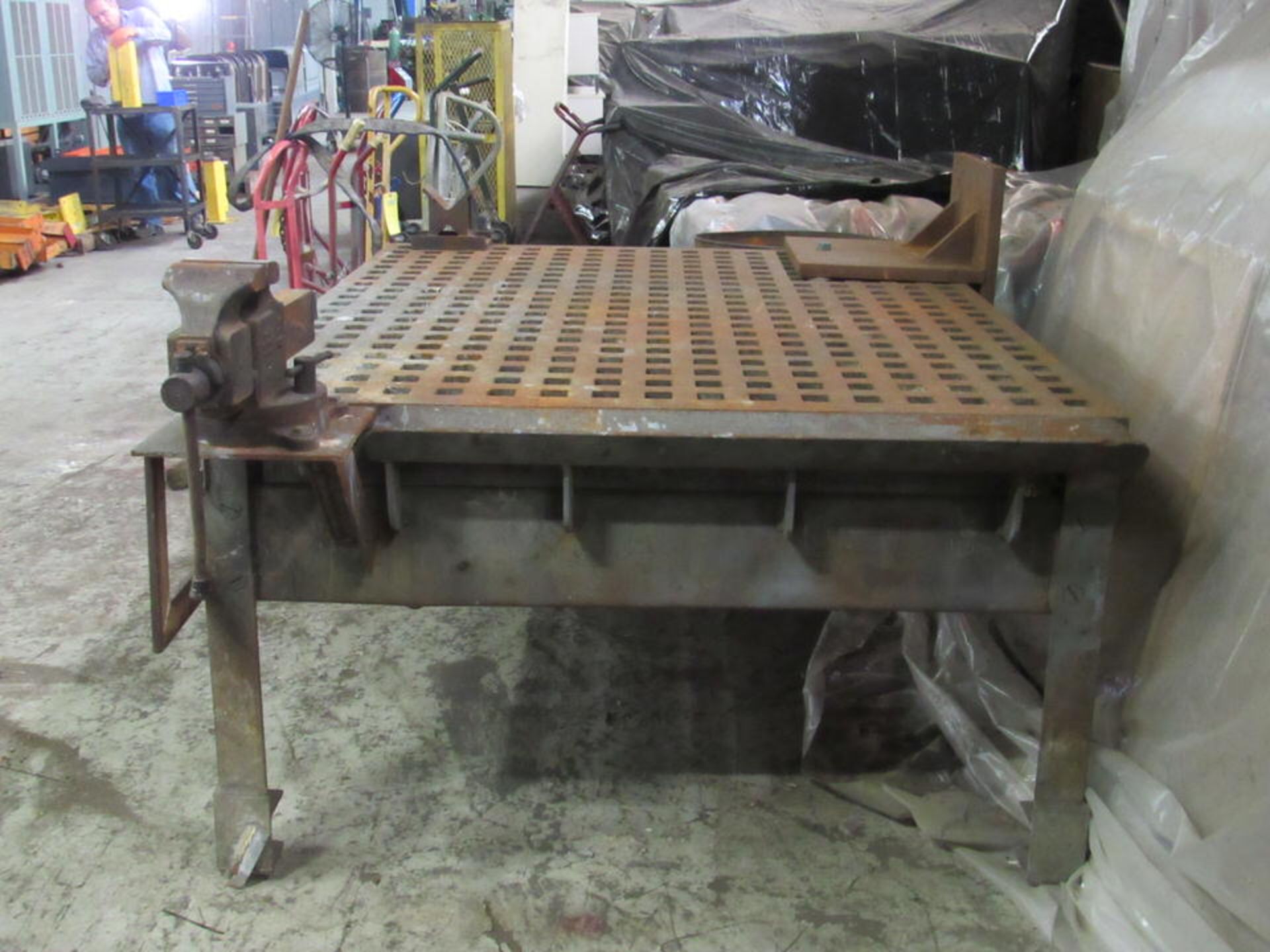 72" x 60" x 35" High Acorn Platens & Tools Welding Table with Vise and Accessories (LOCATION: 3603 - Image 4 of 7