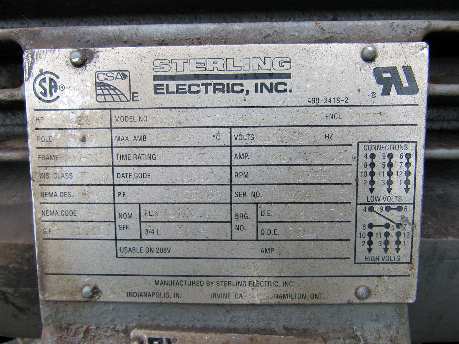 20 HP Pangborn Model RIM-LOC 265DD-2 Rotoblast Shot Blast Motor, new 2008, 20 hp, up to 290 fps - Image 4 of 4