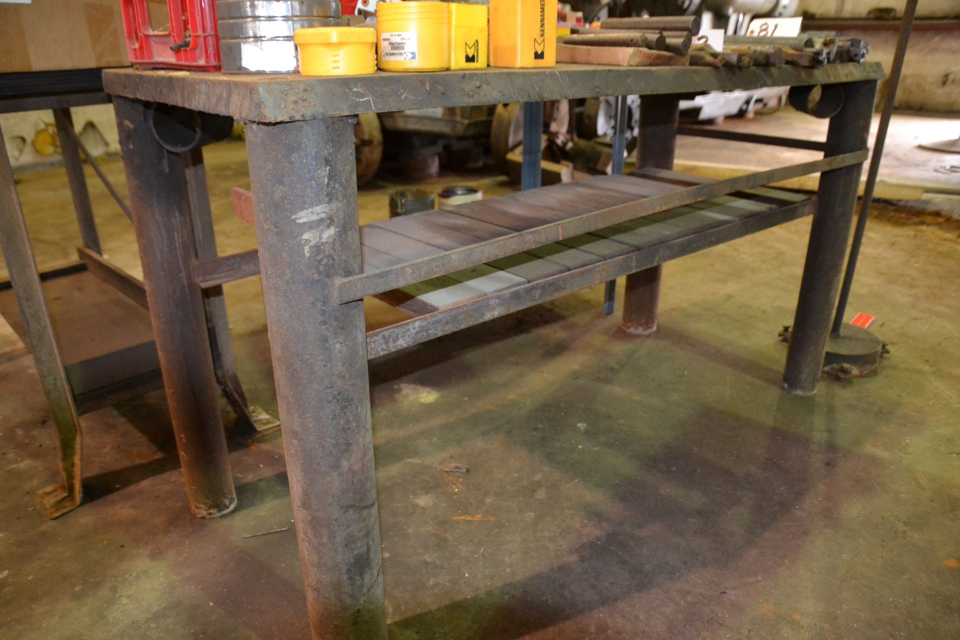 HD METAL SHOP TABLE WITH 1-1/2” TK PLATE 26” X 60” (LOCATION: 2622 Martinville Dr, Houston TX