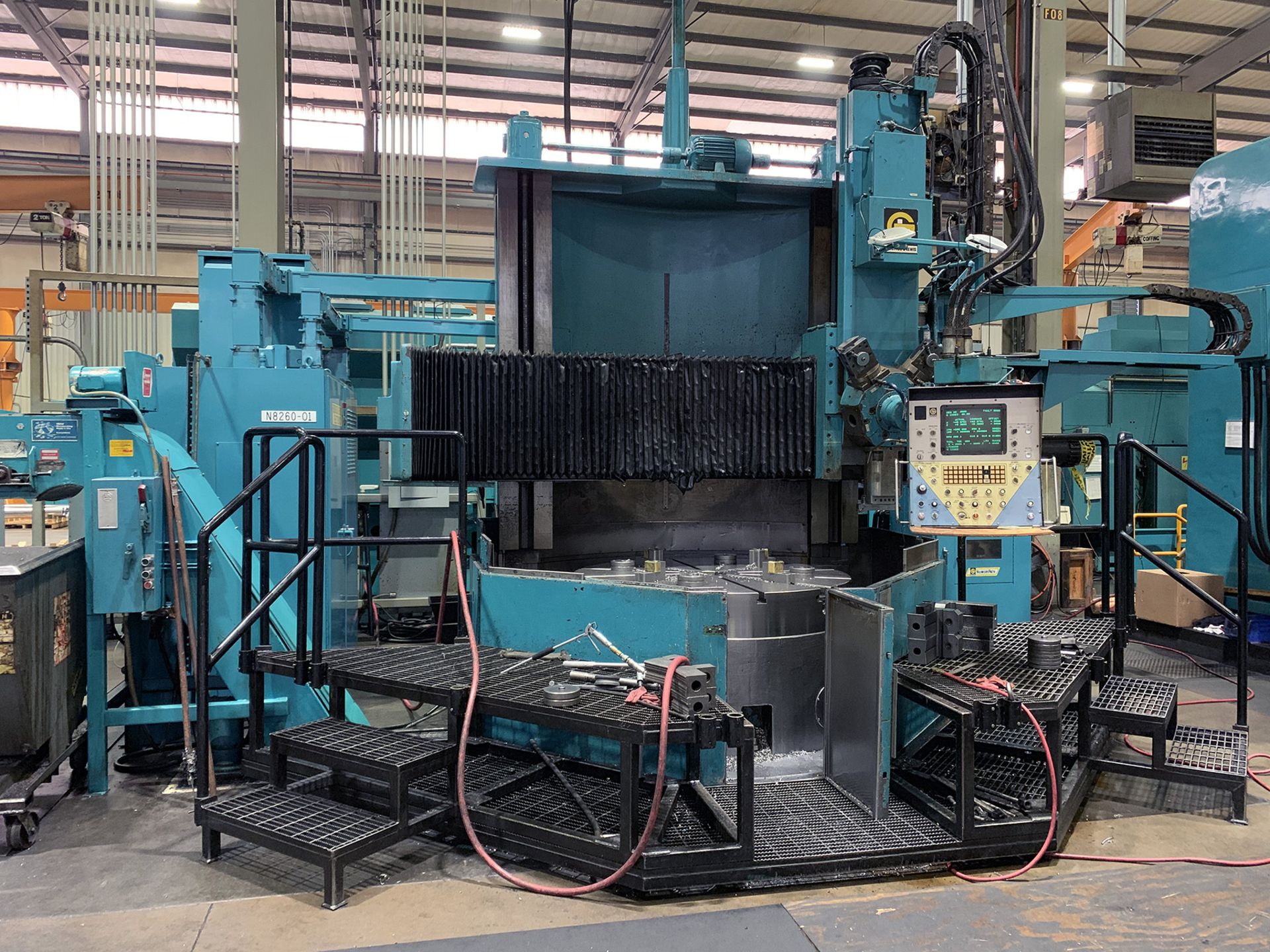 60" Giddings & Lewis CNC Vertical Boring Mill, new 1982, 60" table dia., 4-jaw comb. Ind./Univ.