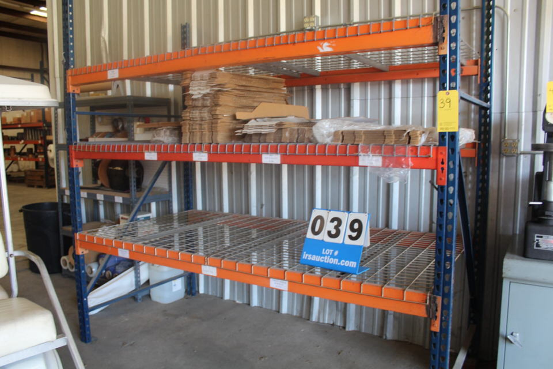 SECTION PALLET RACK W/ CONT: BOXES, 8' X 4' UPRIGHTS, 7' CROSSBEAMS