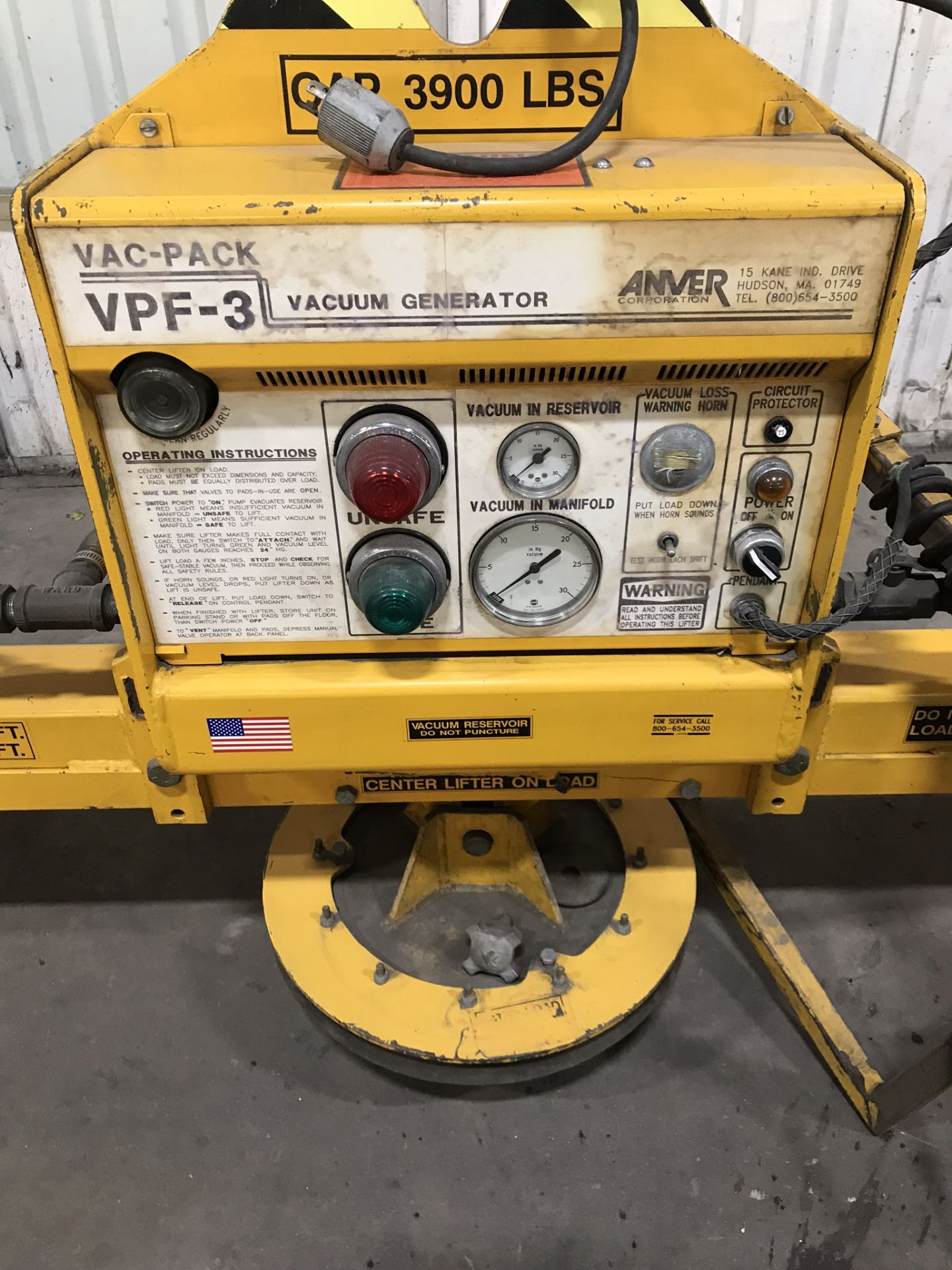 ANVER VPF-3 VAC-PAK VACUUM GENERATOR, 3,900 LBS CAP - Image 2 of 2