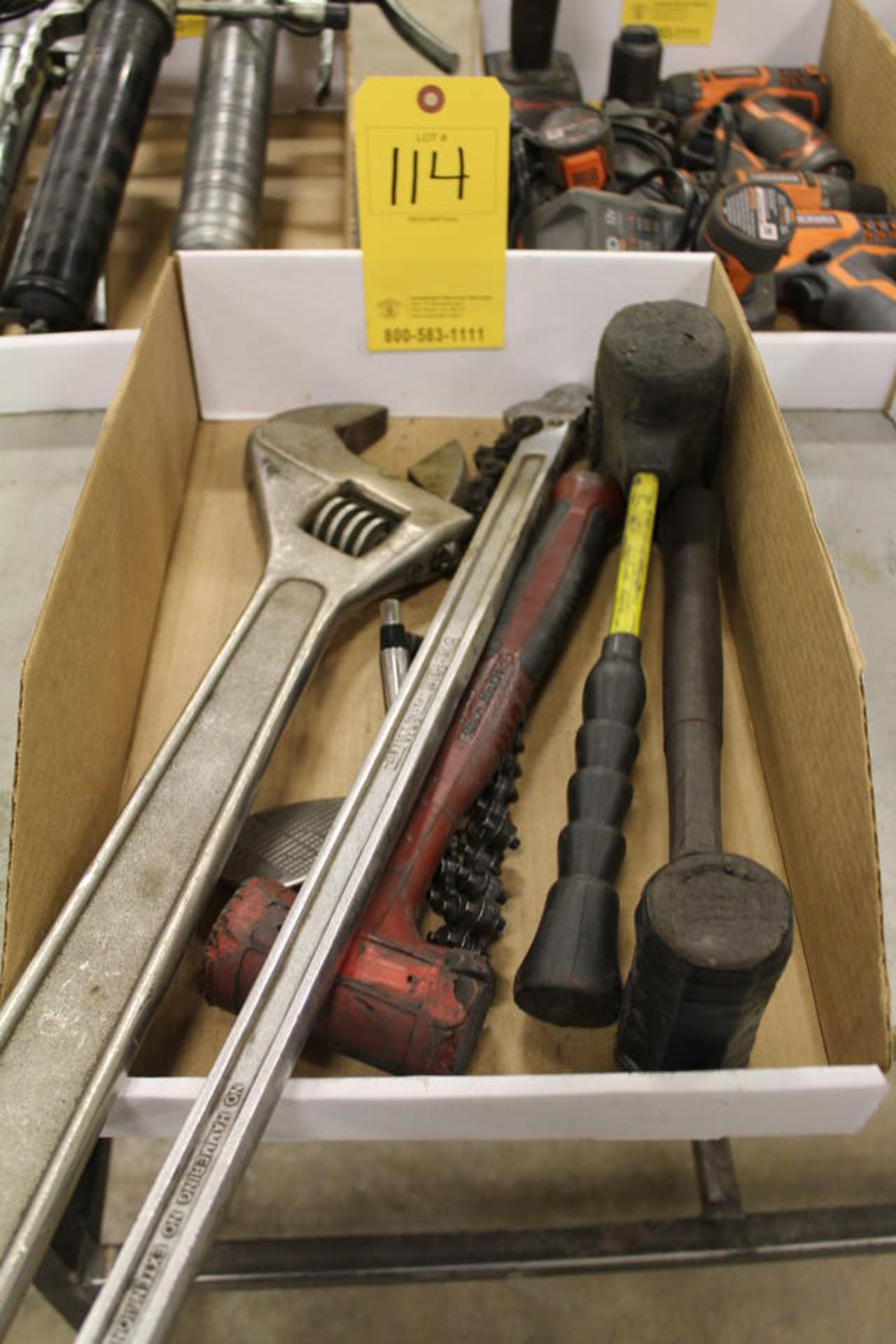 RUBBER MALLETS, 24" CRESCENT WRENCH, CHAIN WRENCH