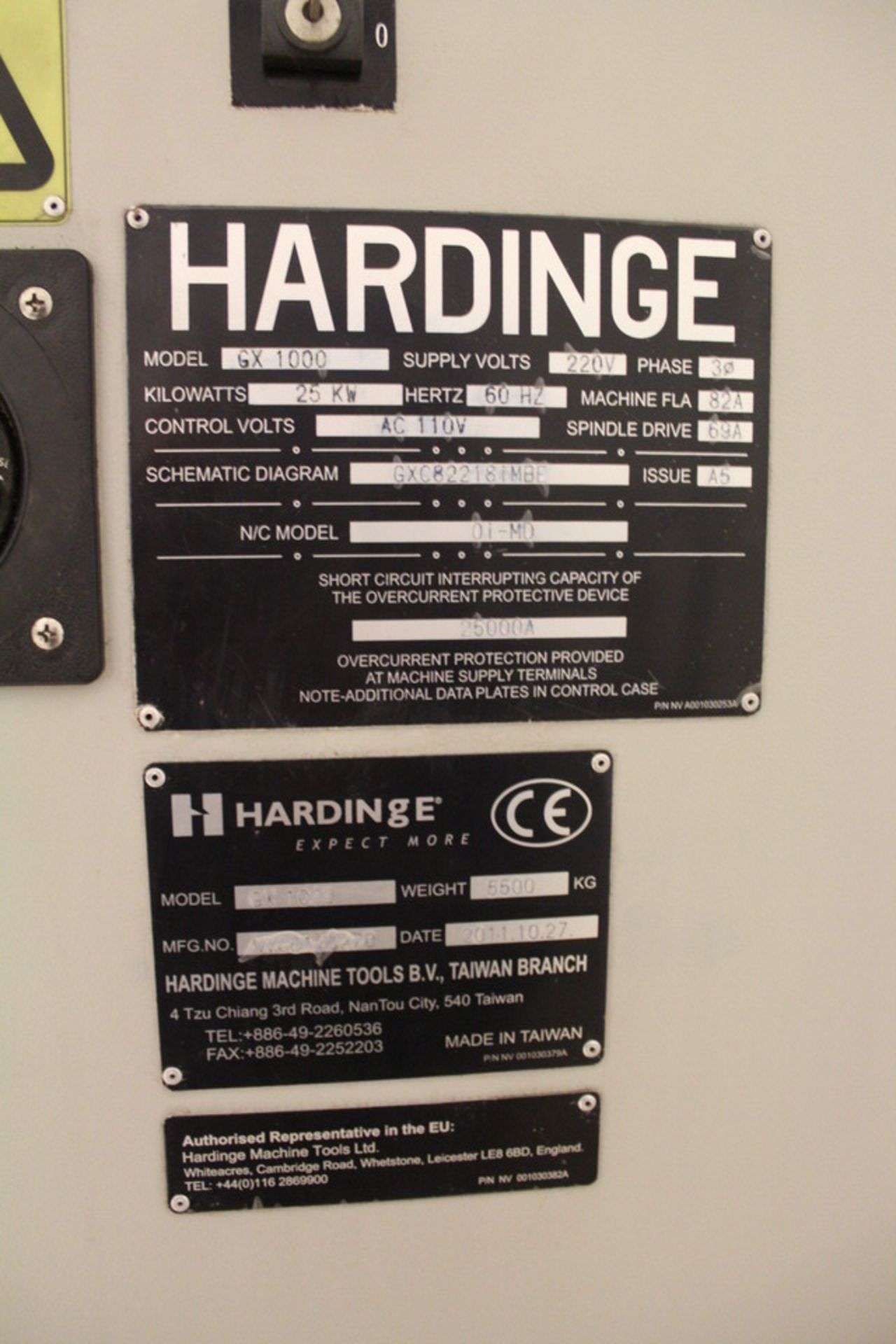 2011 HARDINGE/BRIDGEPORT GX1000 CNC VERTICAL MACHINING CENTER, HOURS: 823, 40"X 20"X 27" TRAVELS, - Image 5 of 5