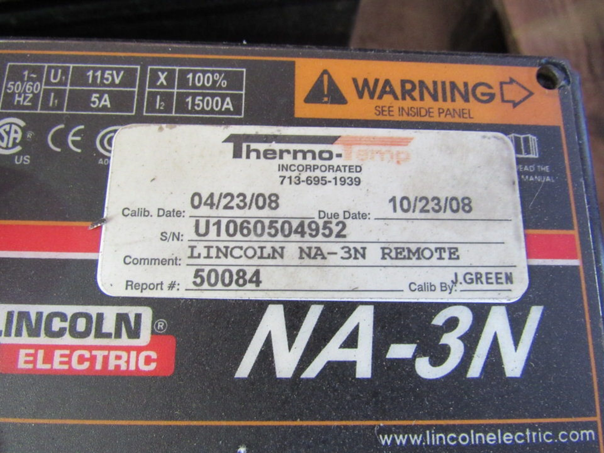 Lincoln NA-3N Wire Feed, Missing Meters, S/N U1060504952 - Image 2 of 2