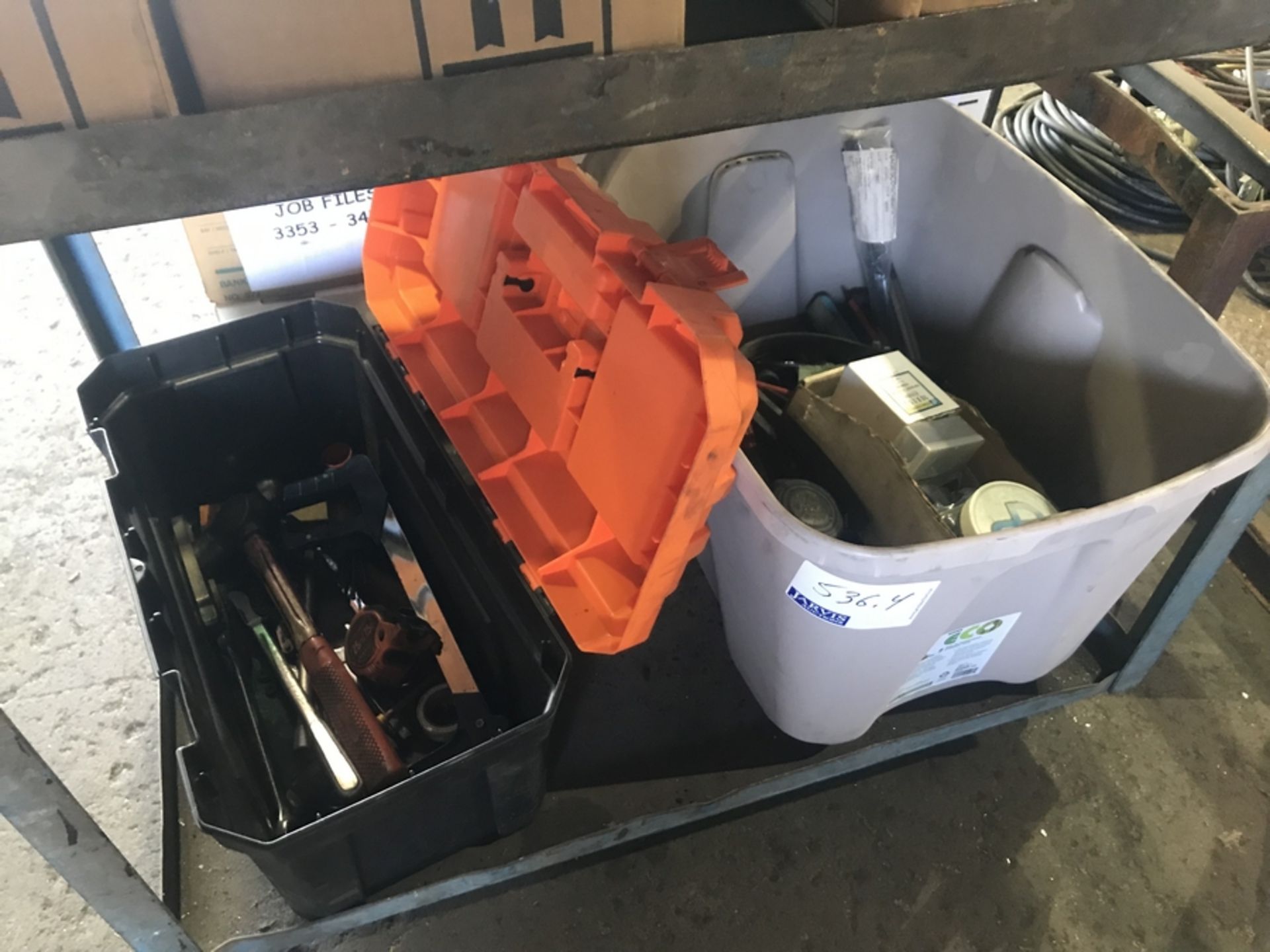 TOOL BOX & TOTE OF ASSORTED TOOLS