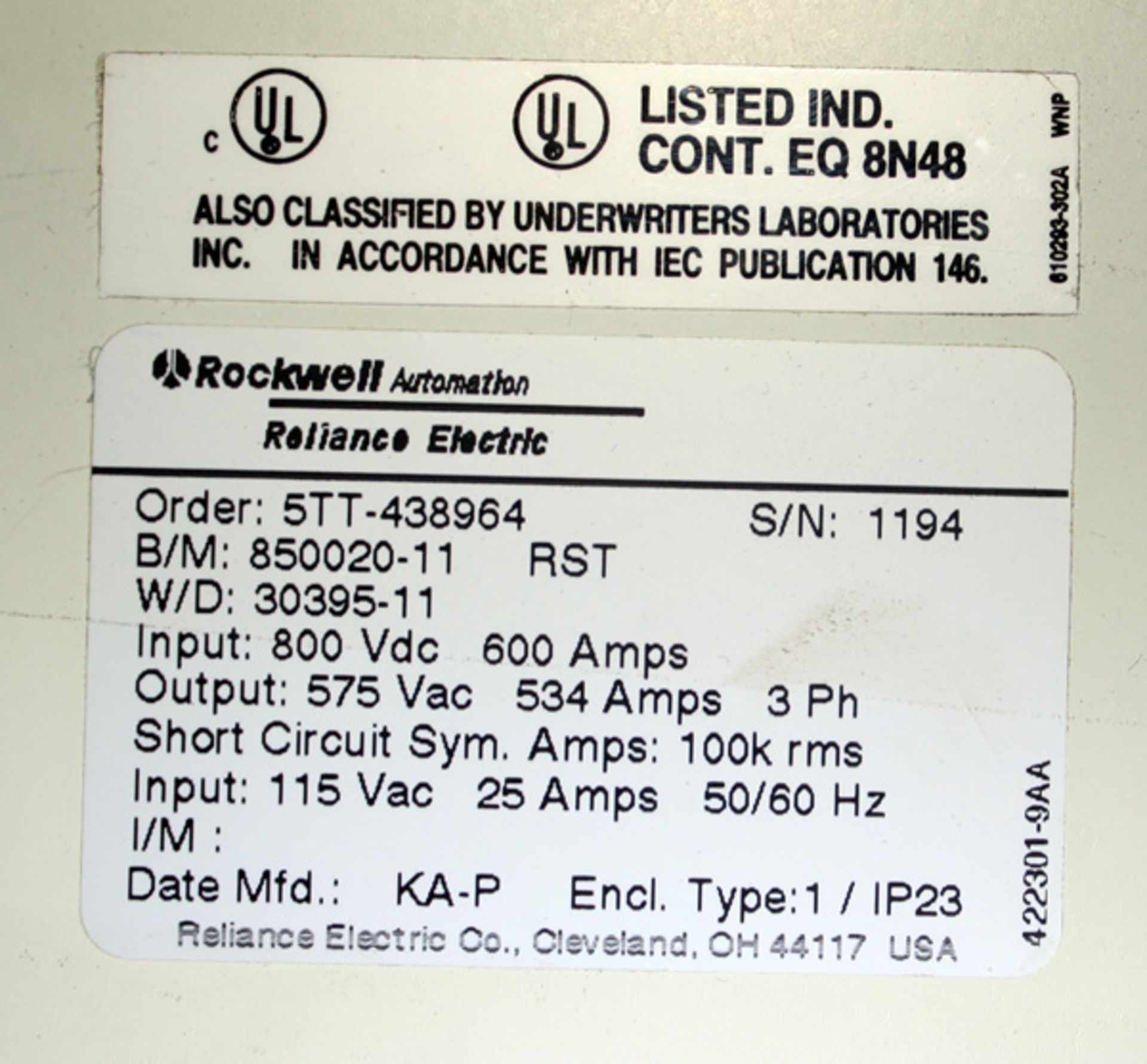 Used Rockwell Automation SA3000 AC Power Module - 850020-1 - Image 10 of 10