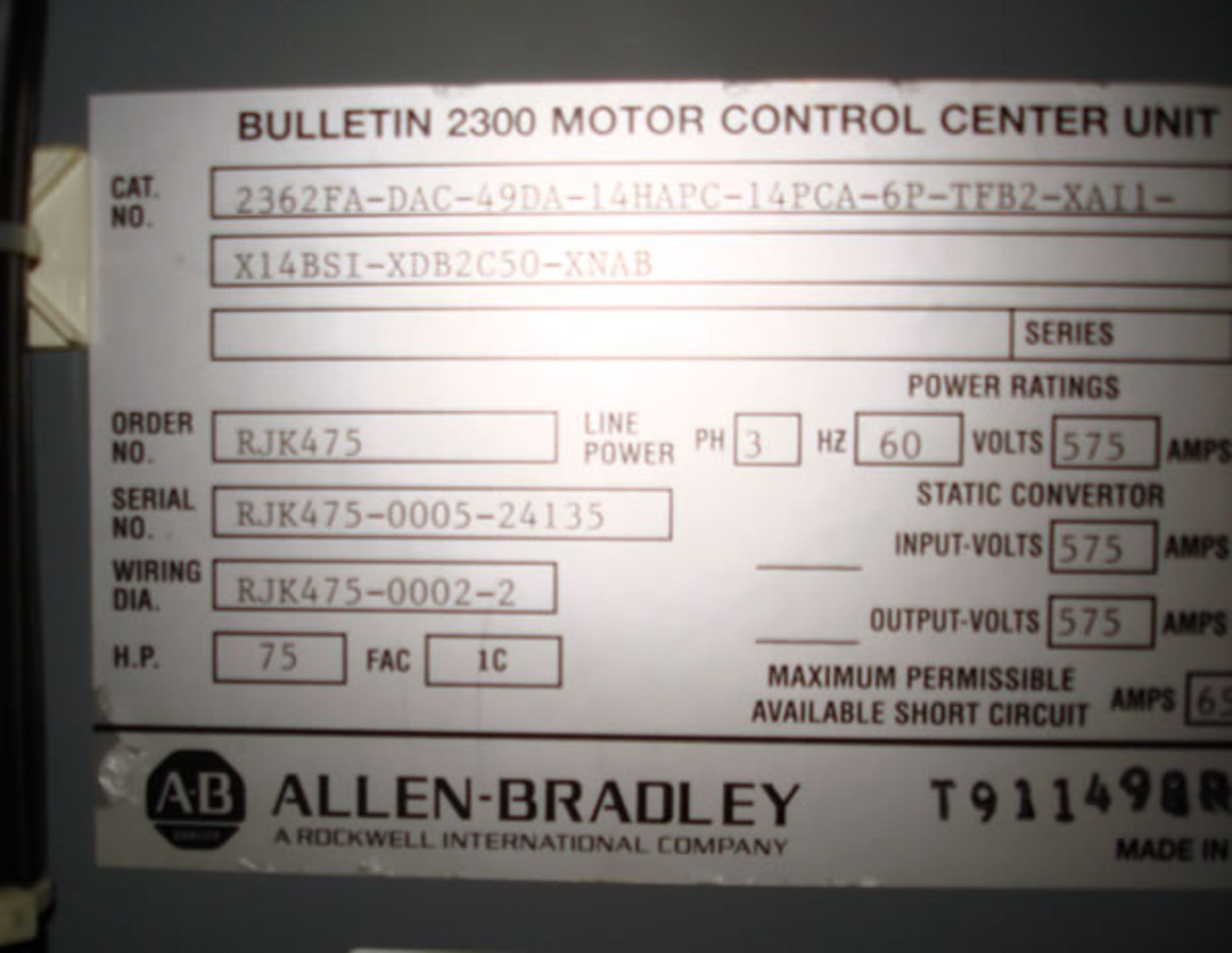 Allen-Bradley Bulletin 2362 Two Motor (75HP) AC Vector Drive Unit - Image 5 of 7