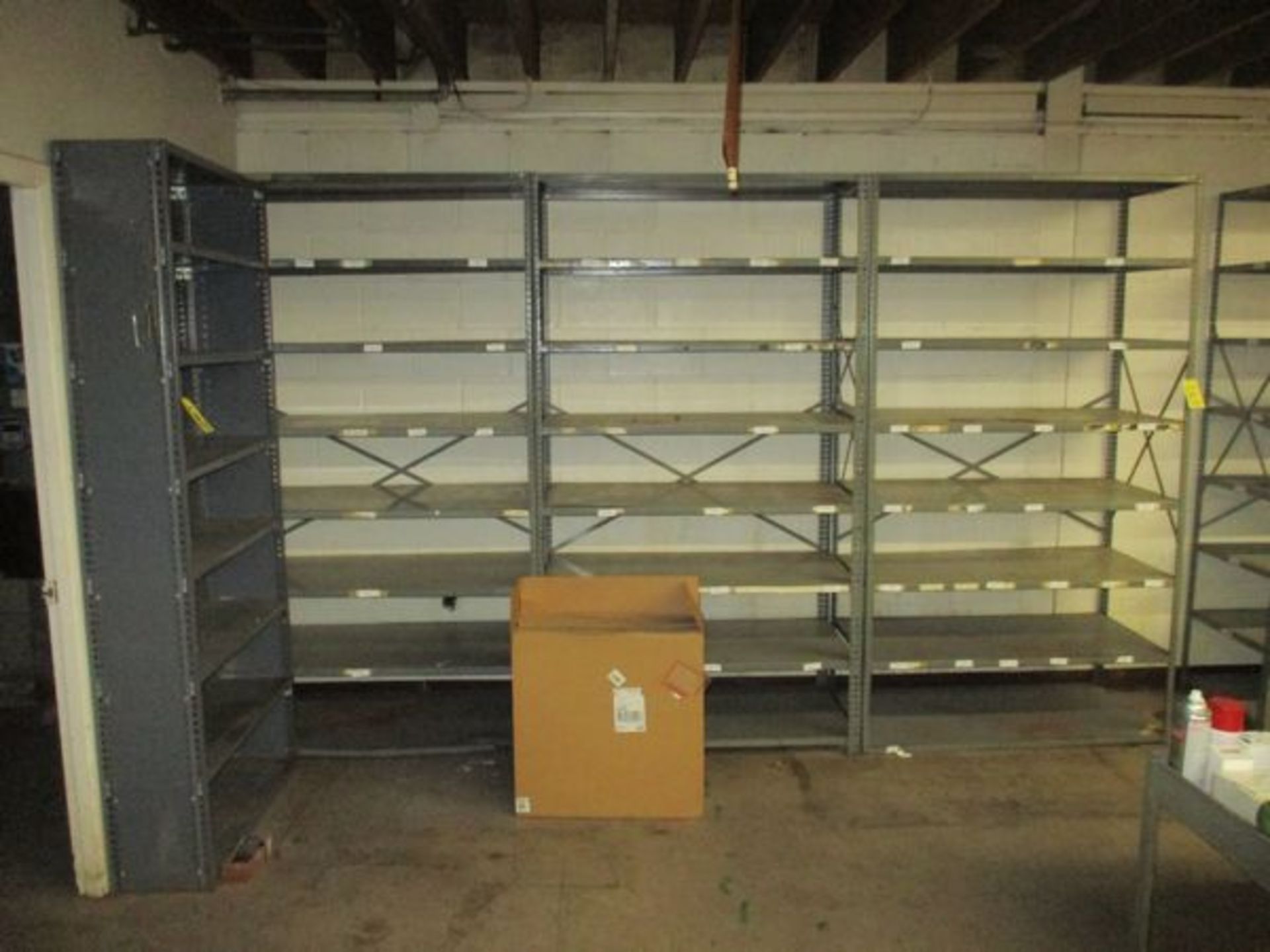 LOT (8) Sections of Shelving, (2) Desks, (2) Chairs, Refrigerator, Bookcase