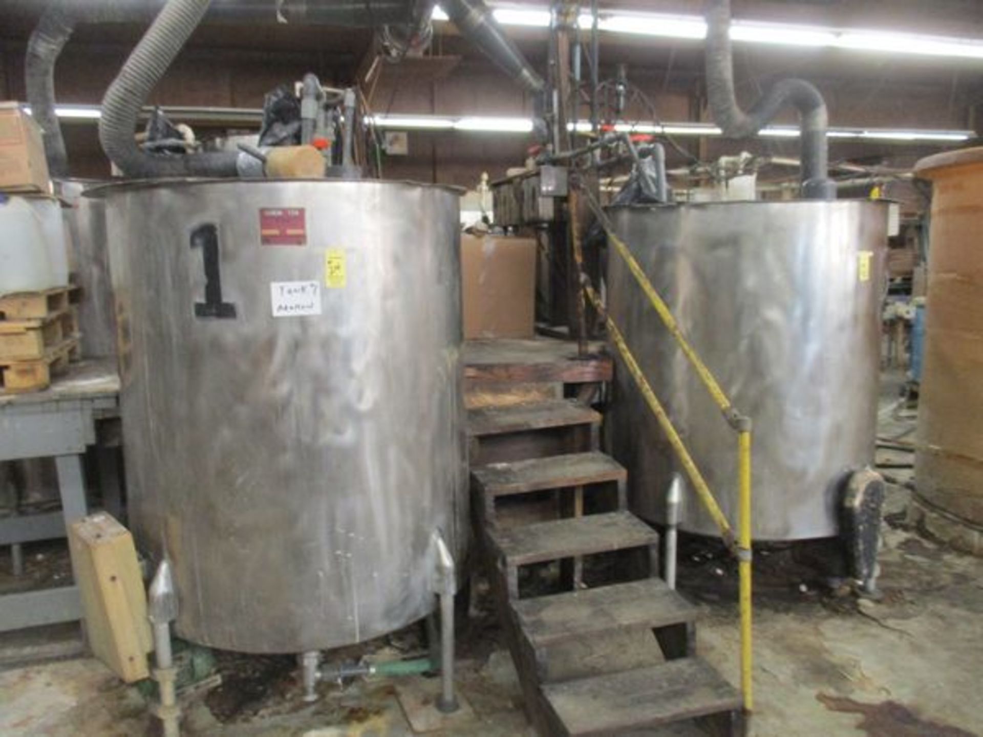 LOT (2) Process Equipment Chem-Tek 533 Gallon OVS S.S. Tanks, Bottom Agitation, (1) Needs Repair