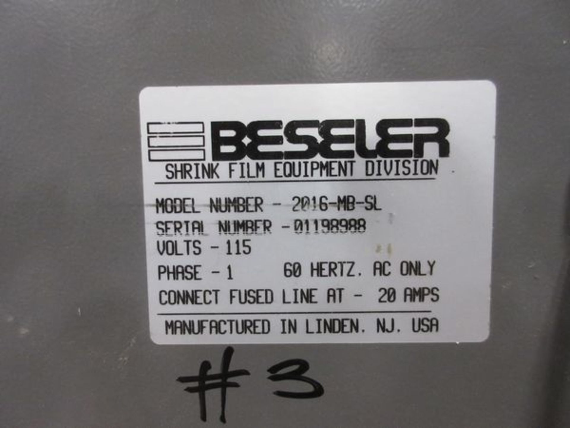 Beseler T16-8D Shrink Wrap Line, s/n 01198988, w/Pro Pak PPG1519A Heat Tunnel - Image 3 of 3