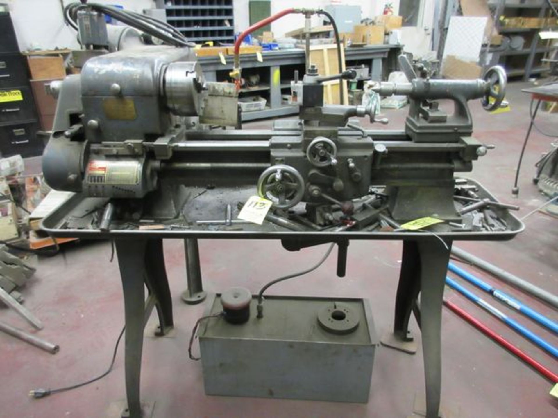 Logan Lathe Approx. 24" 3-Jaw Chuck, Toolpost, (1) H.P. F.R. Attachment, Gray Mills Pumping - Image 2 of 5