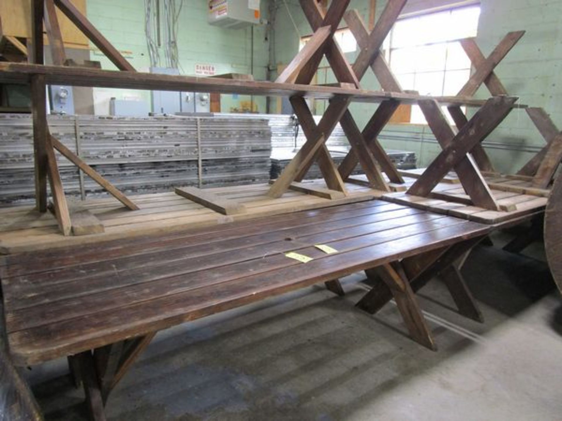 LOT (5) 8' x 35" Wood Picnic Tables