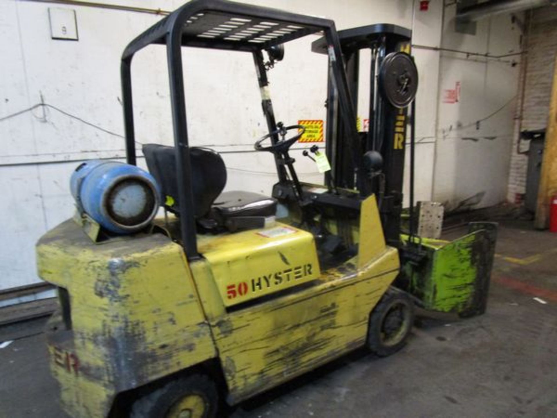 Hyster S50XL LPG Forklift, s/n A187V09417J, 5450 Lb., 187" Lift, 7292 Hrs., Roll Clamp